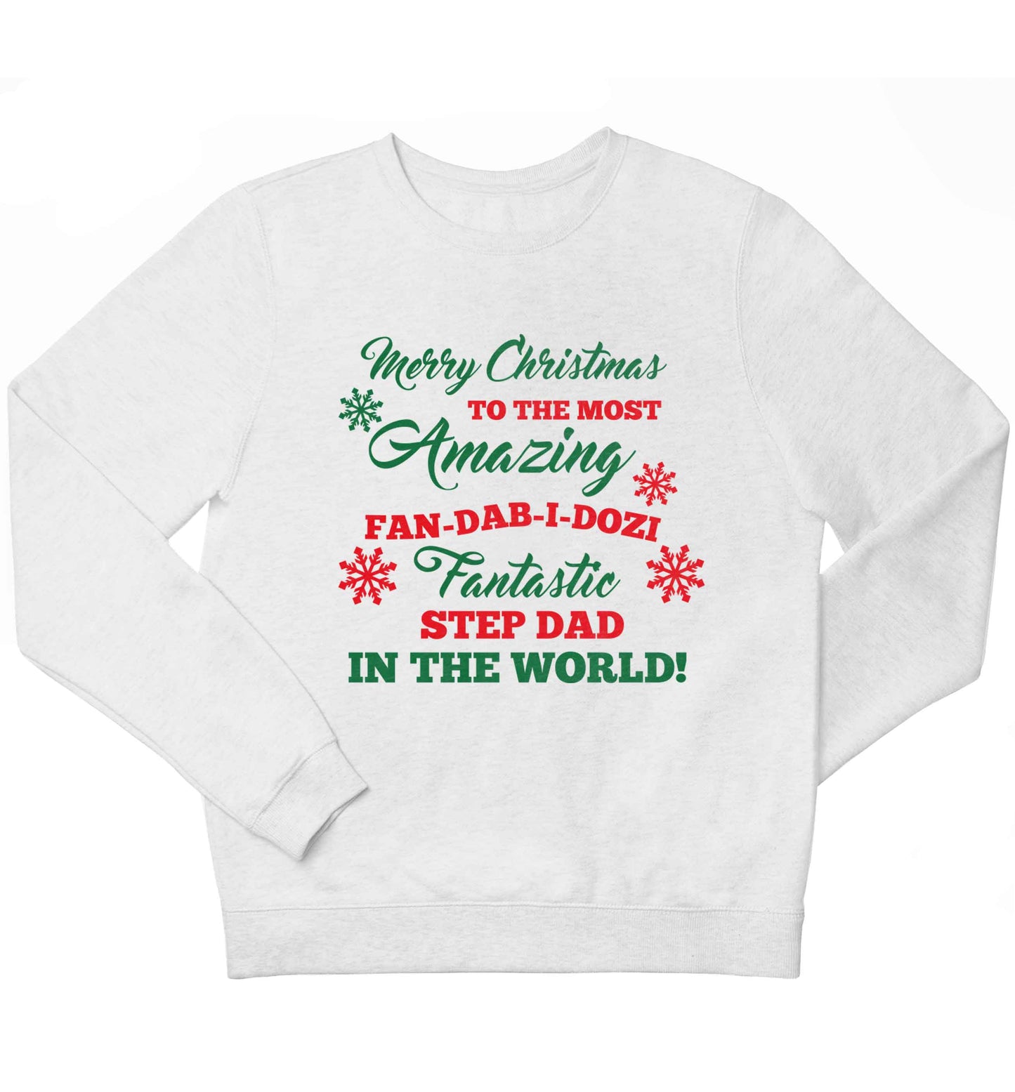 Merry Christmas to the most amazing fan-dab-i-dozi fantasic Step Dad in the world children's white sweater 12-13 Years