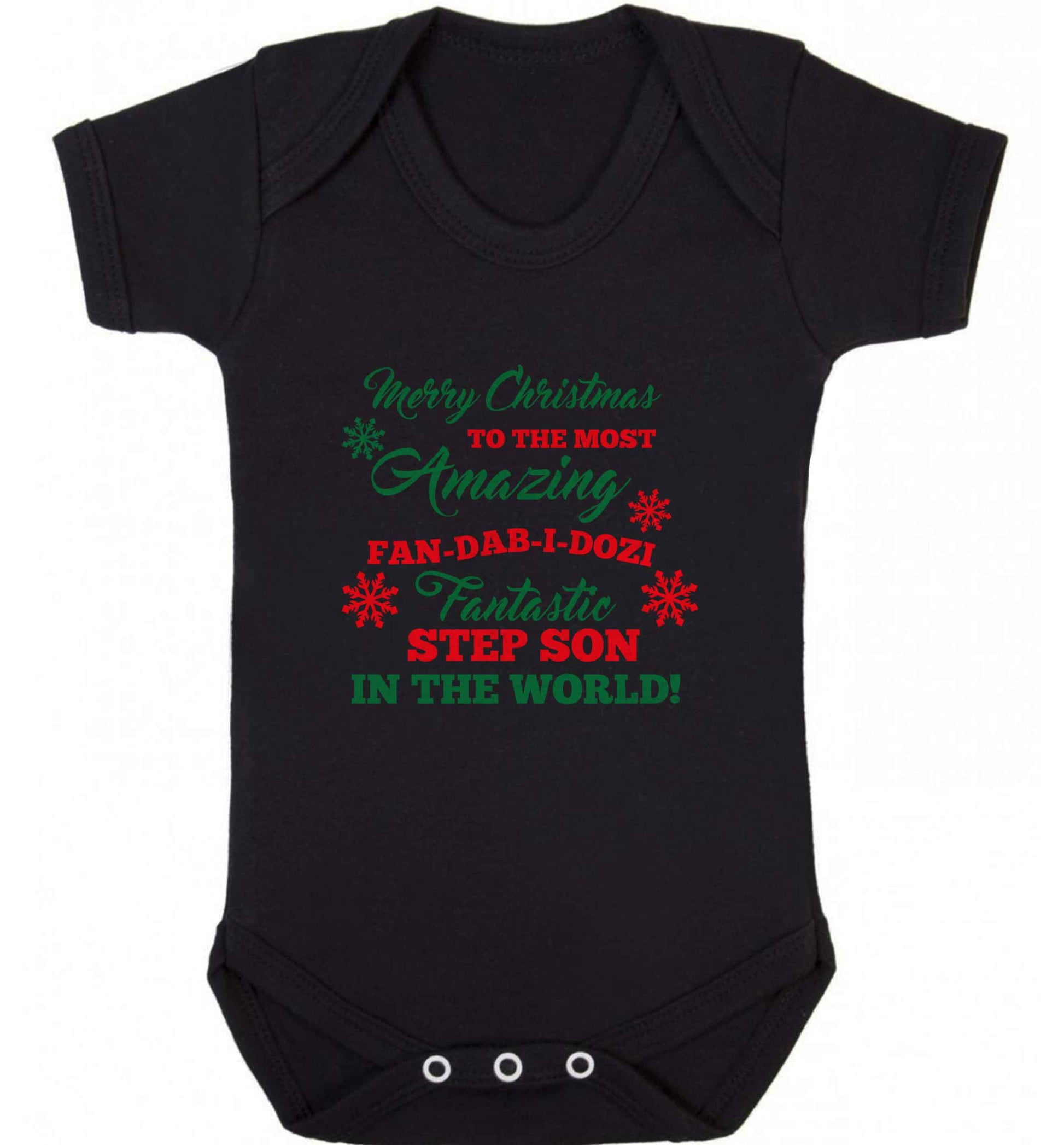 Merry Christmas to the most amazing fan-dab-i-dozi fantasic Step Son in the world baby vest black 18-24 months