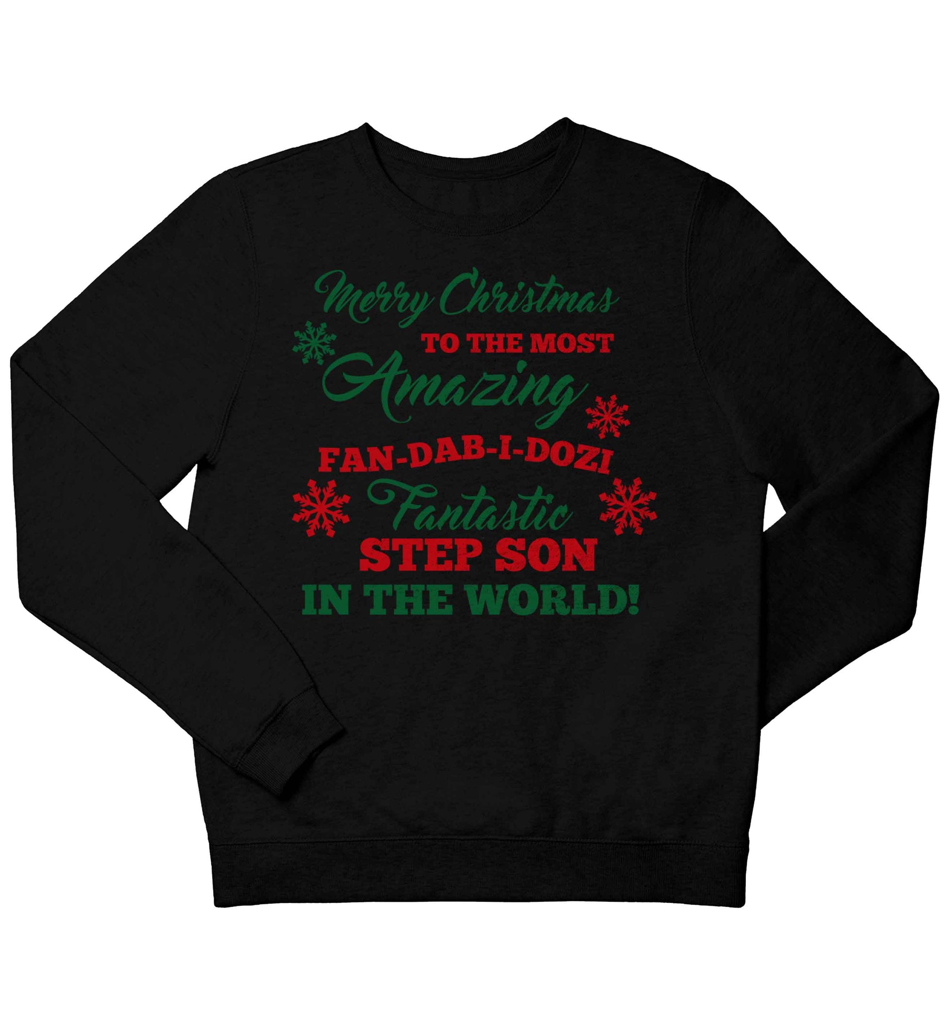 Merry Christmas to the most amazing fan-dab-i-dozi fantasic Step Son in the world children's black sweater 12-13 Years