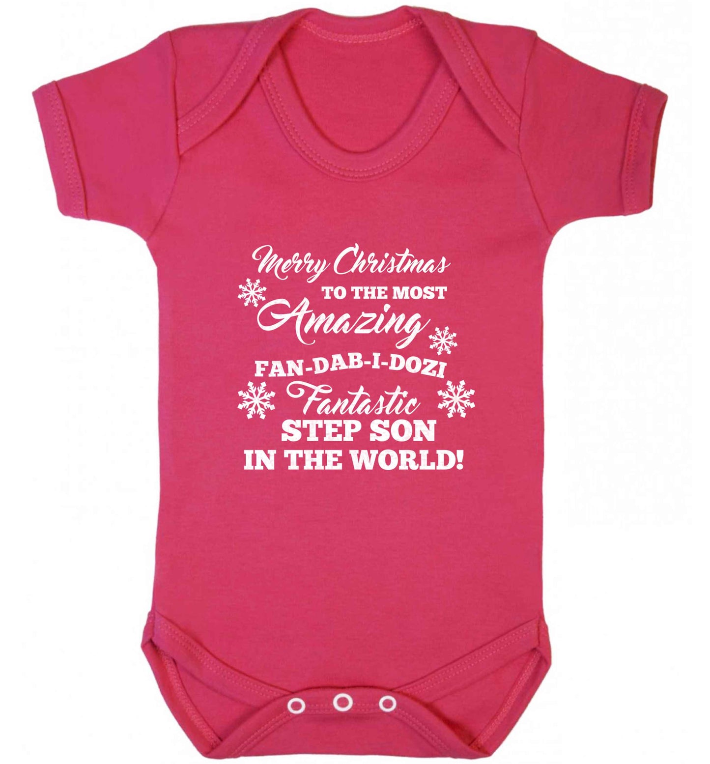 Merry Christmas to the most amazing fan-dab-i-dozi fantasic Step Son in the world baby vest dark pink 18-24 months