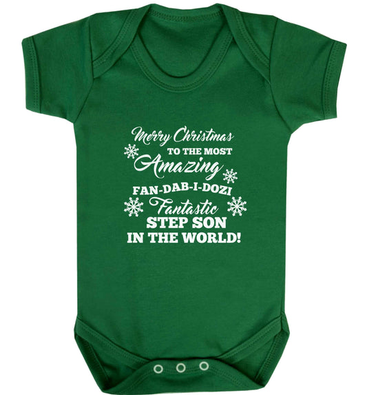 Merry Christmas to the most amazing fan-dab-i-dozi fantasic Step Son in the world baby vest green 18-24 months