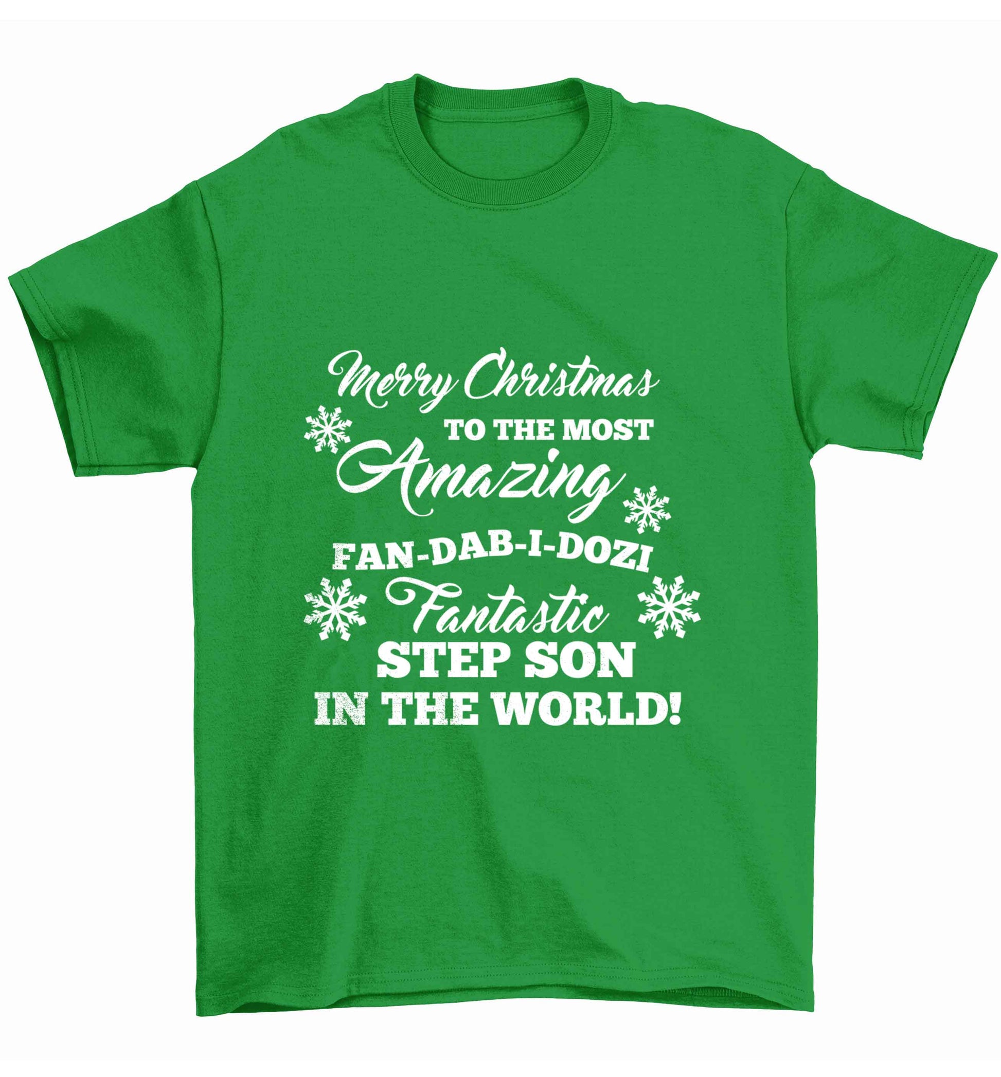 Merry Christmas to the most amazing fan-dab-i-dozi fantasic Step Son in the world Children's green Tshirt 12-13 Years