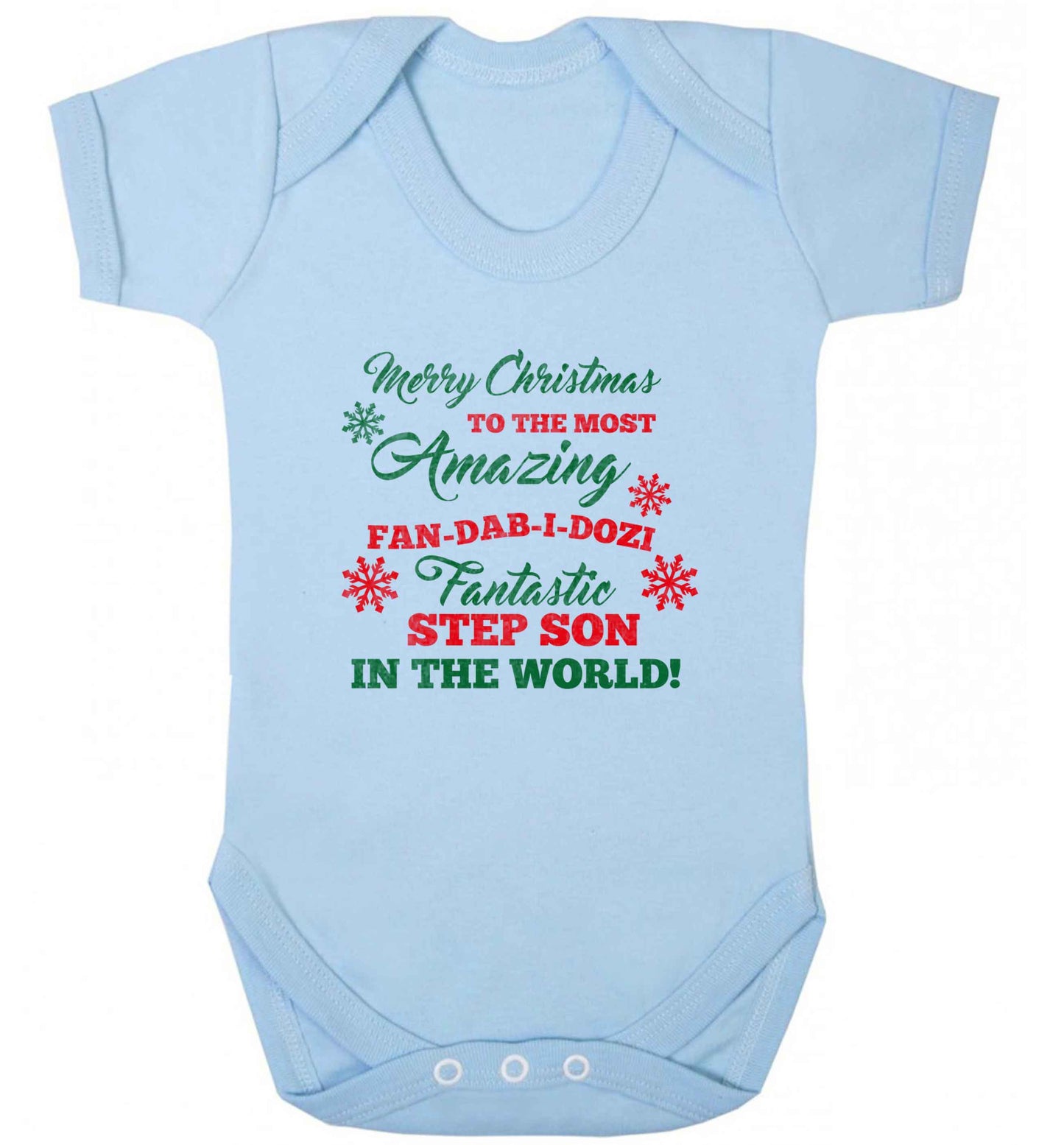 Merry Christmas to the most amazing fan-dab-i-dozi fantasic Step Son in the world baby vest pale blue 18-24 months