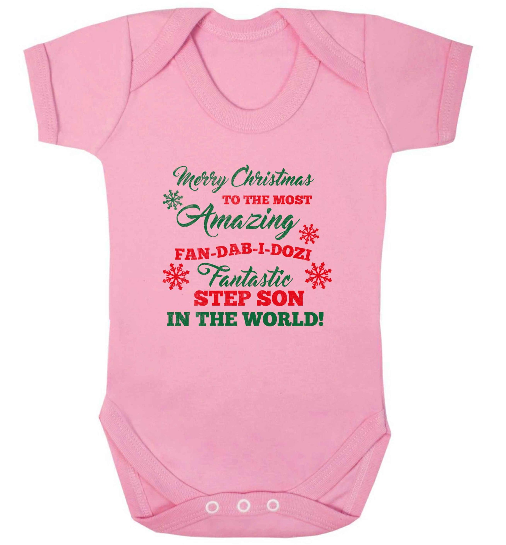 Merry Christmas to the most amazing fan-dab-i-dozi fantasic Step Son in the world baby vest pale pink 18-24 months