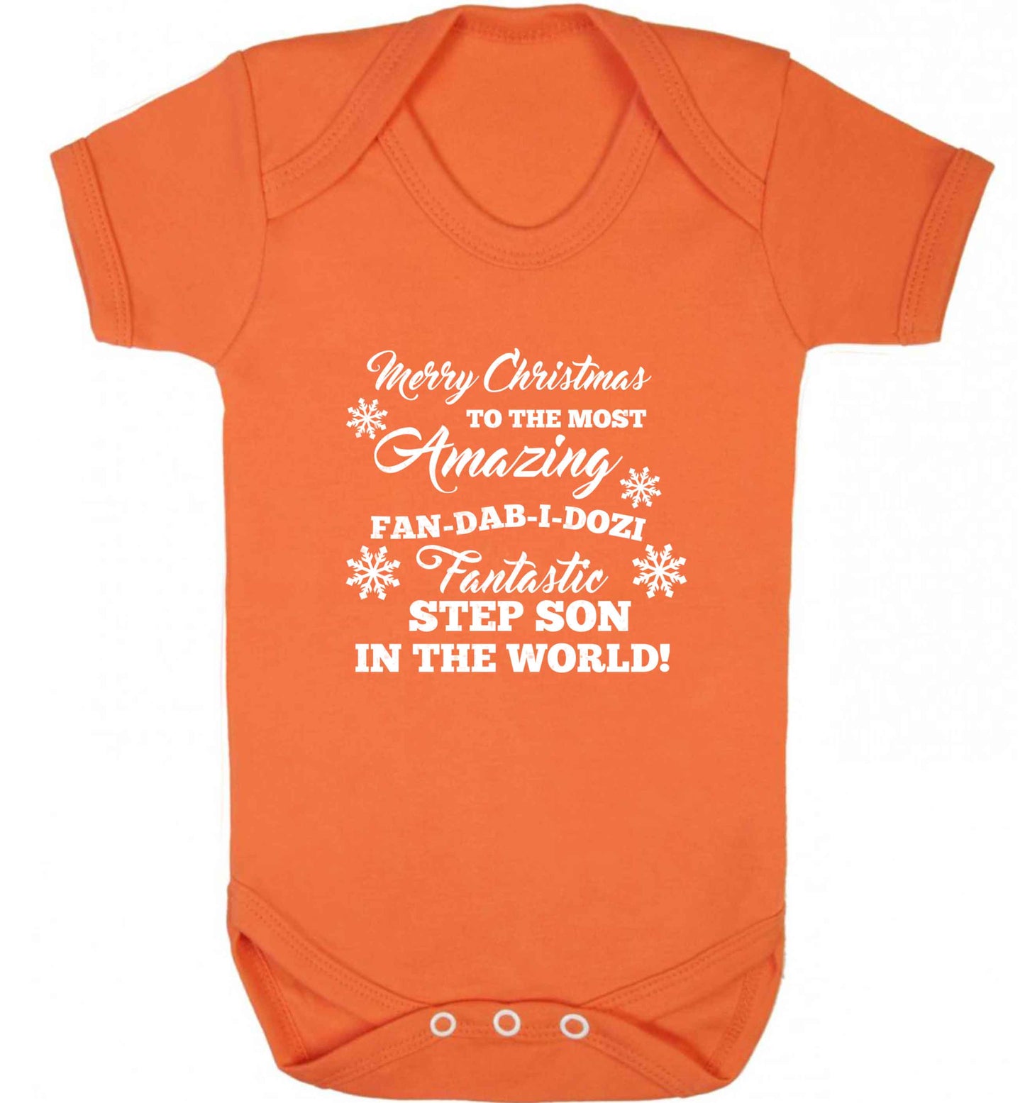 Merry Christmas to the most amazing fan-dab-i-dozi fantasic Step Son in the world baby vest orange 18-24 months