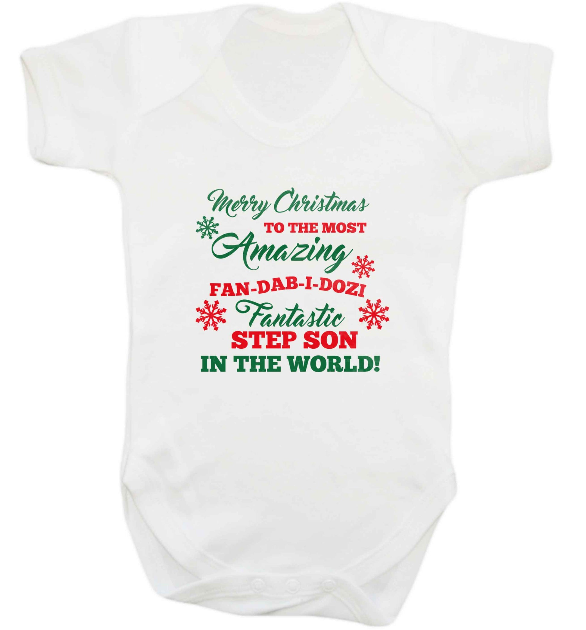 Merry Christmas to the most amazing fan-dab-i-dozi fantasic Step Son in the world baby vest white 18-24 months