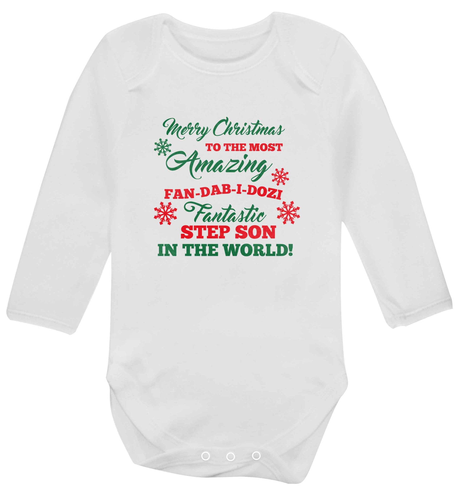 Merry Christmas to the most amazing fan-dab-i-dozi fantasic Step Son in the world baby vest long sleeved white 6-12 months