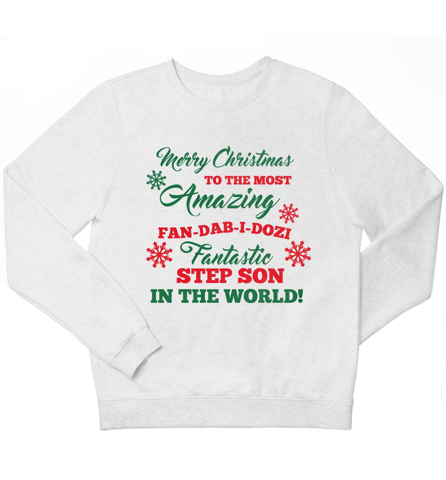 Merry Christmas to the most amazing fan-dab-i-dozi fantasic Step Son in the world children's white sweater 12-13 Years