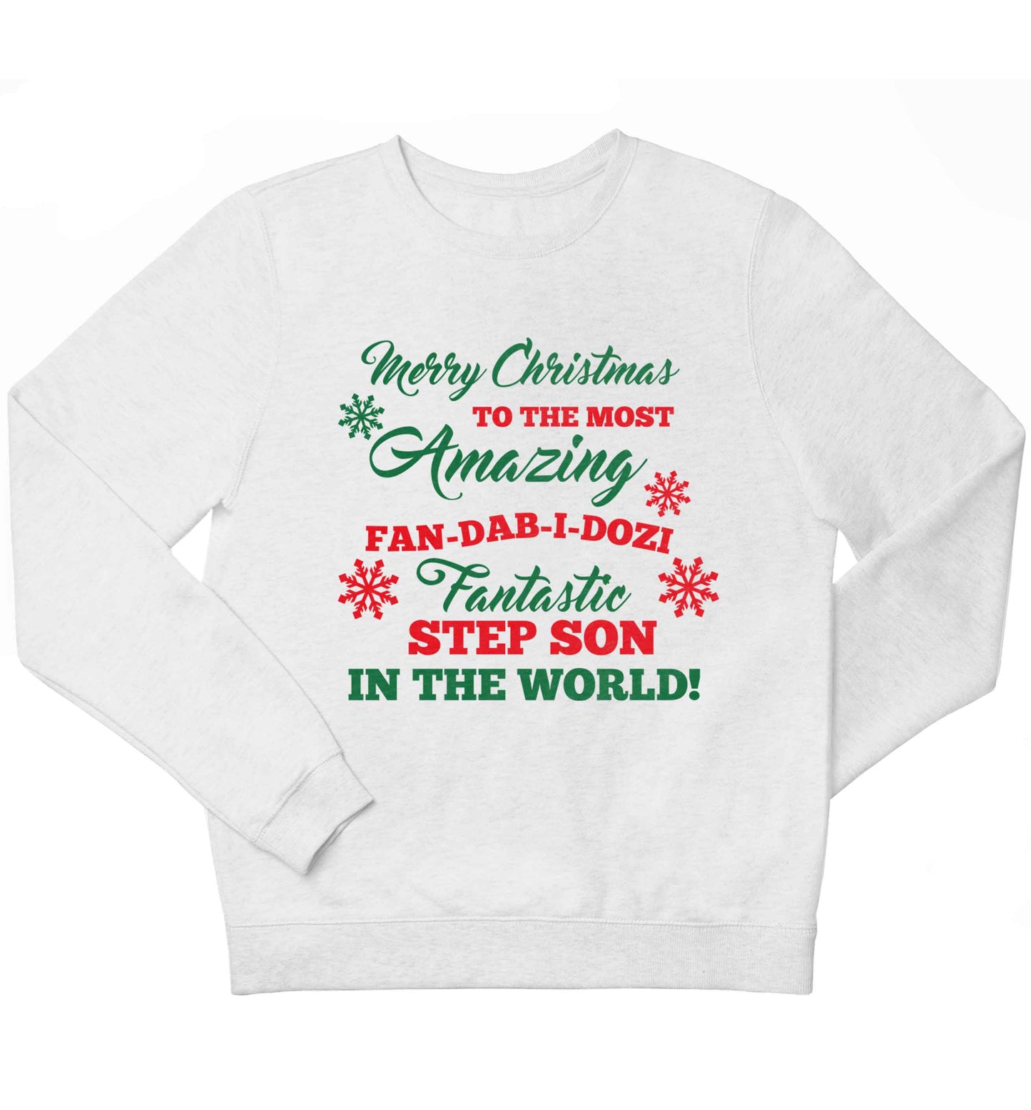 Merry Christmas to the most amazing fan-dab-i-dozi fantasic Step Son in the world children's white sweater 12-13 Years
