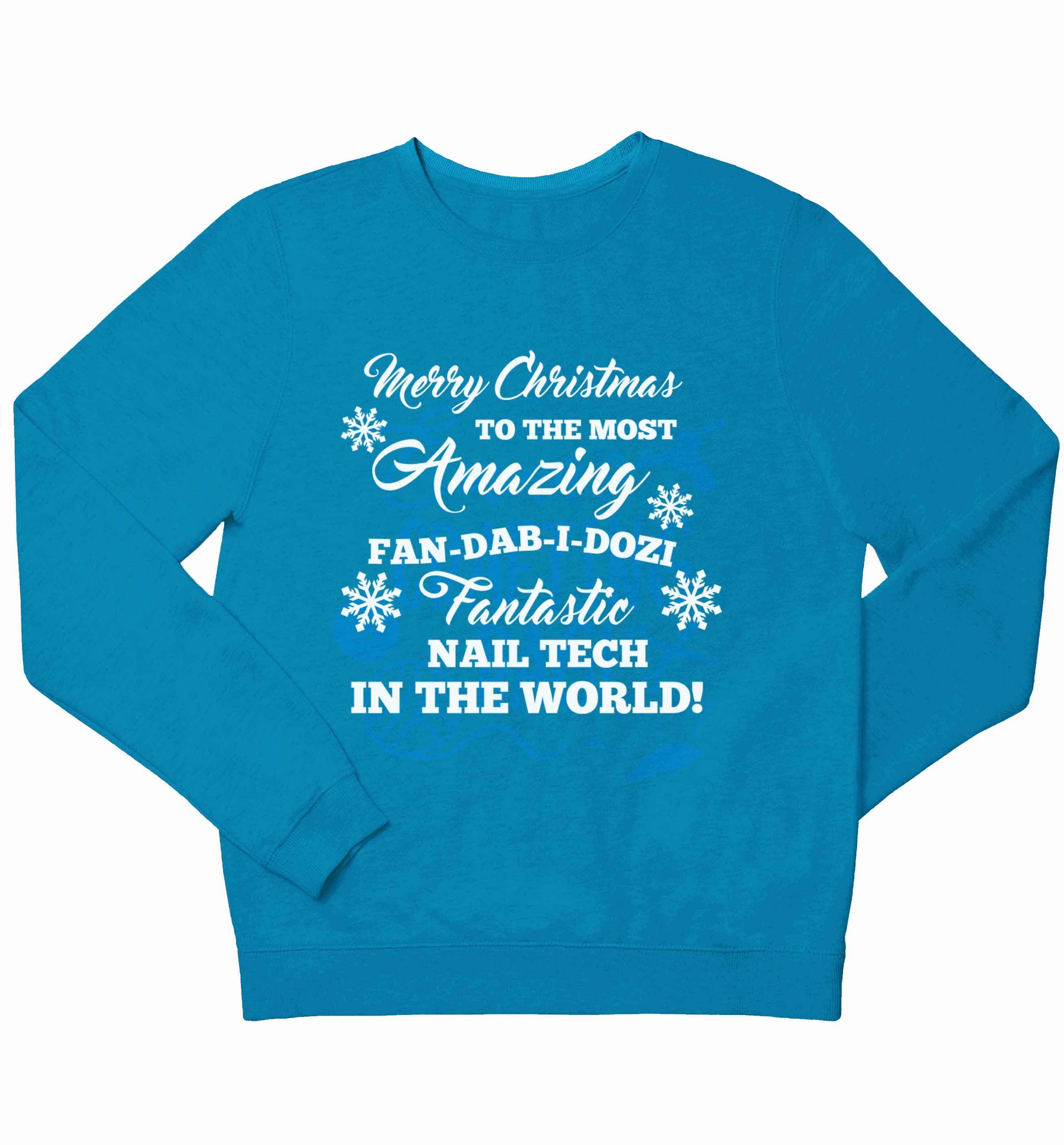 Merry Christmas to the most amazing fan-dab-i-dozi fantasic nail technician in the world children's blue sweater 12-13 Years