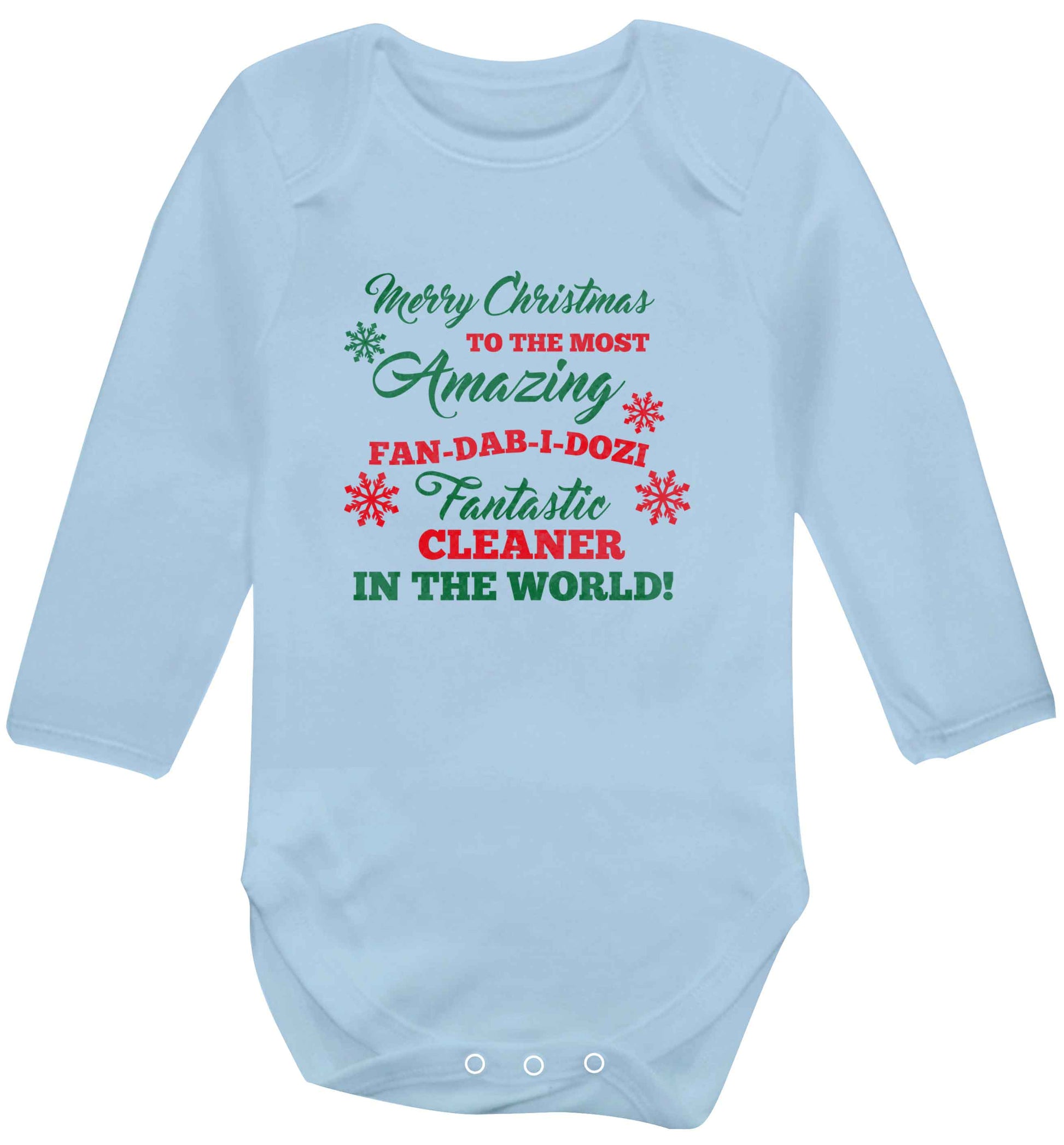 Merry Christmas to the most amazing fan-dab-i-dozi fantasic cleaner in the world baby vest long sleeved pale blue 6-12 months