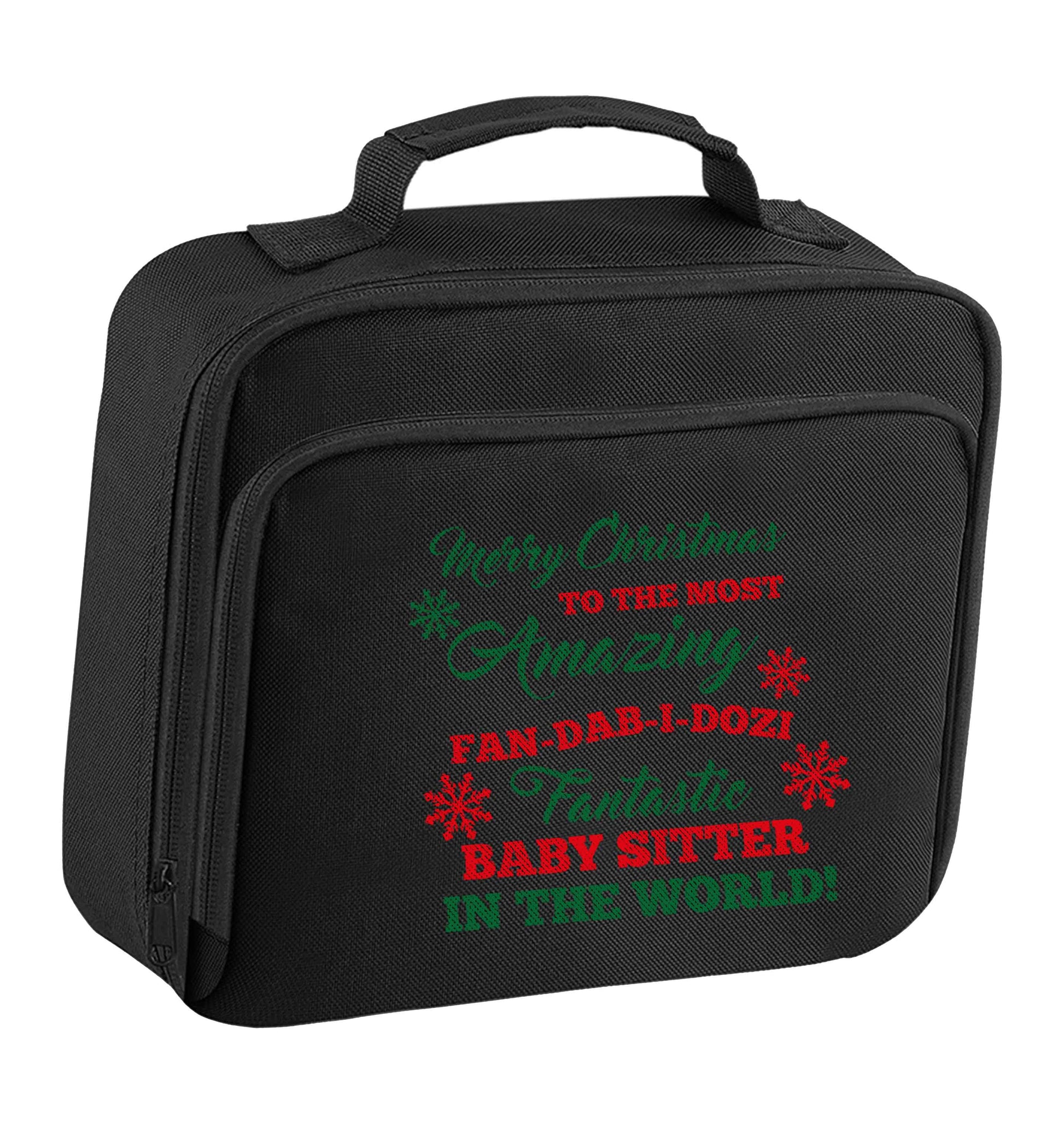 Merry Christmas to the most amazing fan-dab-i-dozi fantasic baby sitter in the world insulated black lunch bag cooler