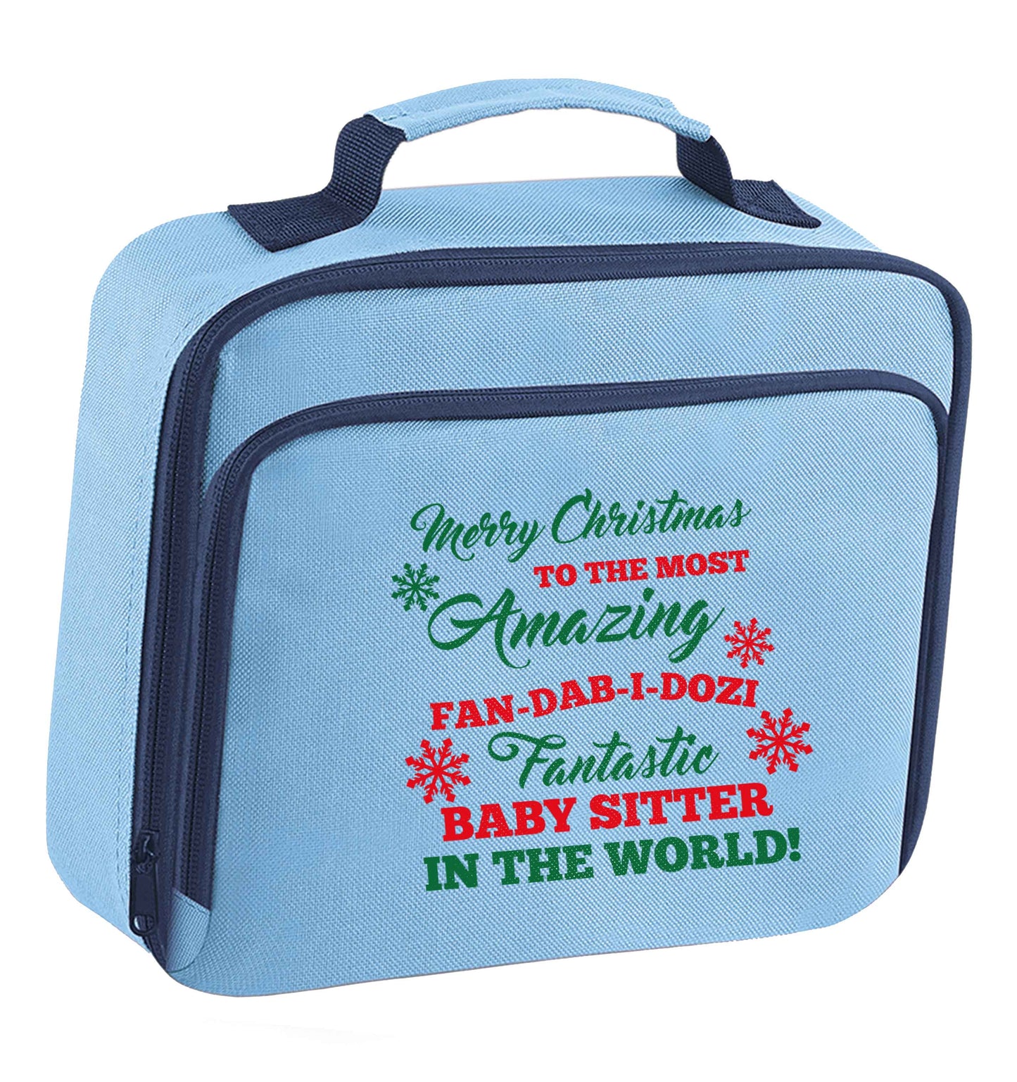 Merry Christmas to the most amazing fan-dab-i-dozi fantasic baby sitter in the world insulated blue lunch bag cooler