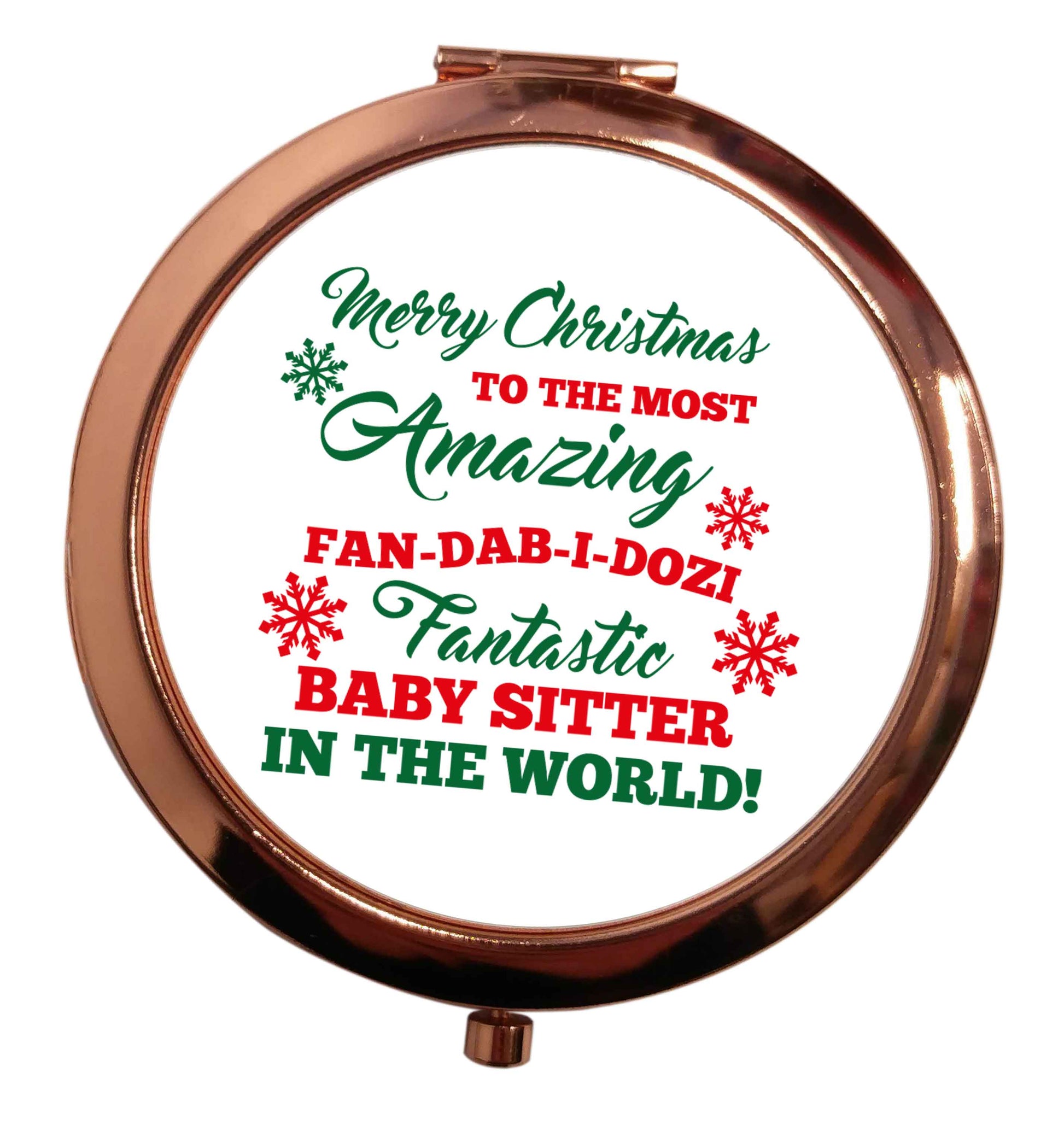 Merry Christmas to the most amazing fan-dab-i-dozi fantasic baby sitter in the world rose gold circle pocket mirror