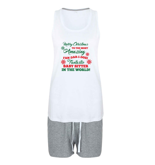 Merry Christmas to the most amazing fan-dab-i-dozi fantasic baby sitter in the world size XL women's pyjama shorts set in pink 