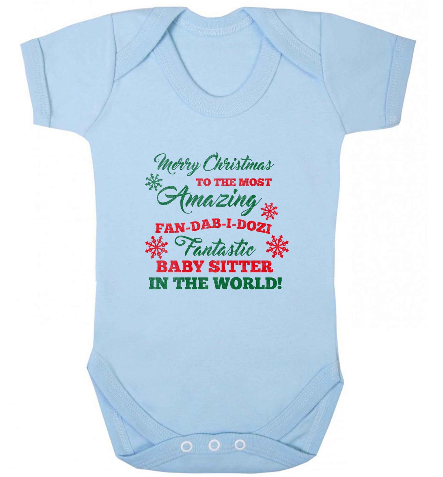 Merry Christmas to the most amazing fan-dab-i-dozi fantasic baby sitter in the world baby vest pale blue 18-24 months
