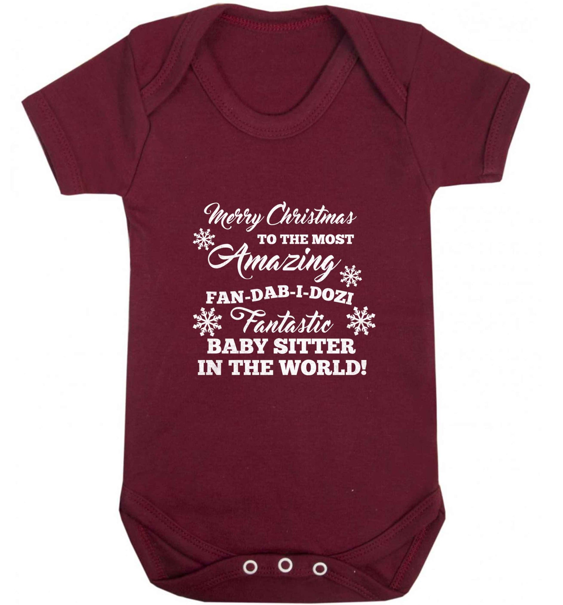 Merry Christmas to the most amazing fan-dab-i-dozi fantasic baby sitter in the world baby vest maroon 18-24 months