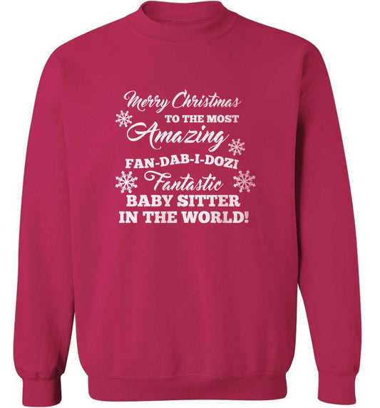 Merry Christmas to the most amazing fan-dab-i-dozi fantasic baby sitter in the world adult's unisex pink sweater 2XL