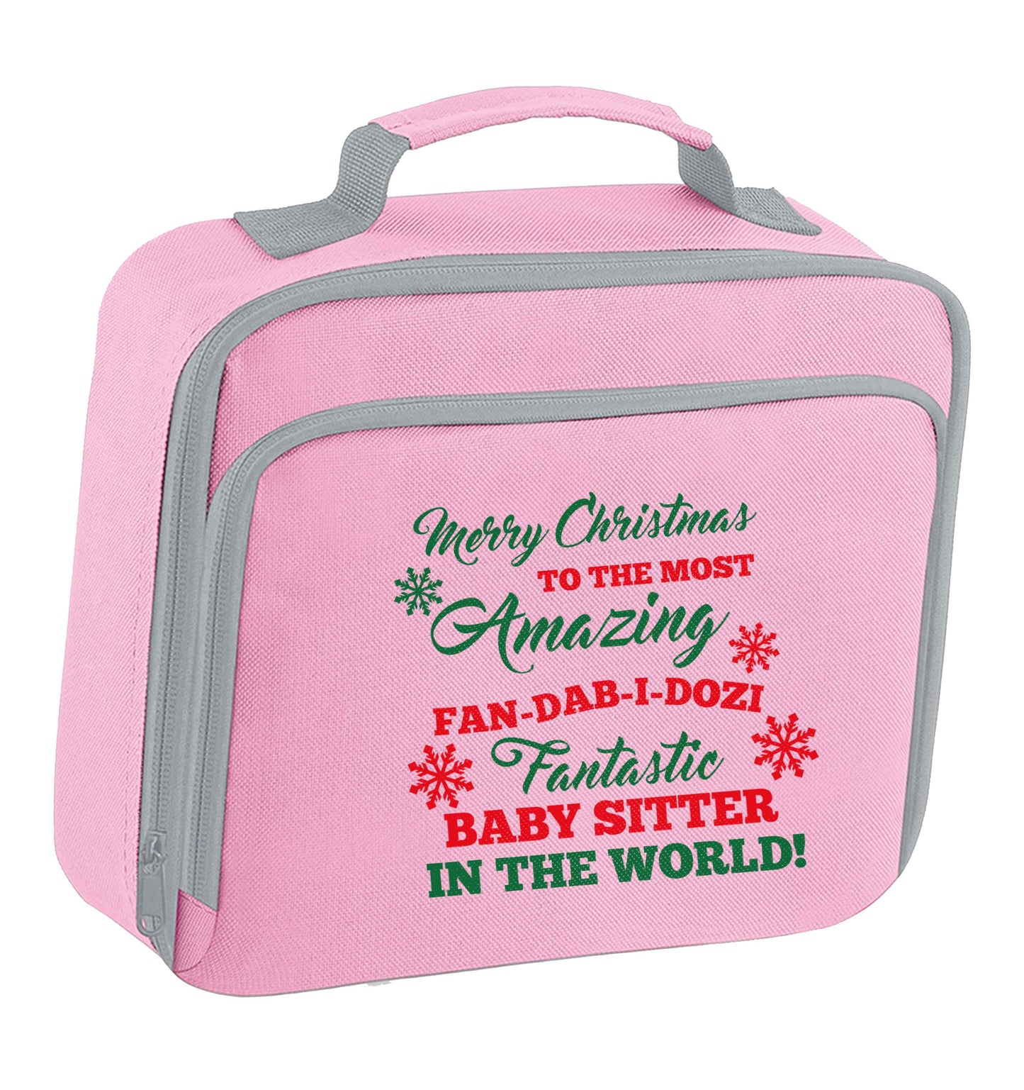 Merry Christmas to the most amazing fan-dab-i-dozi fantasic baby sitter in the world insulated pink lunch bag cooler