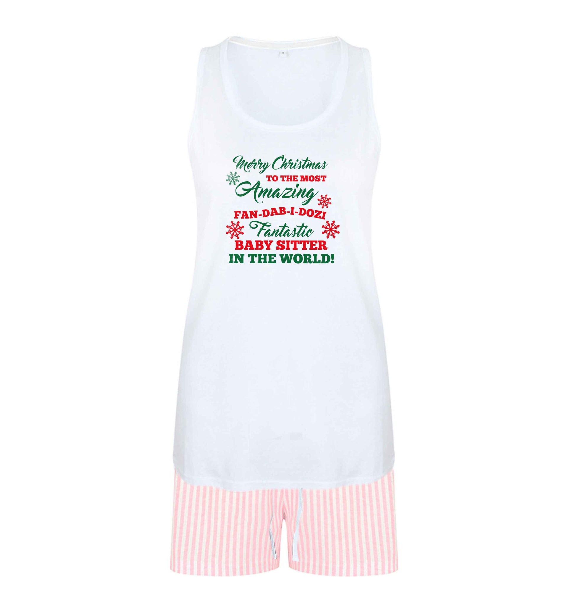 Merry Christmas to the most amazing fan-dab-i-dozi fantasic baby sitter in the world size XL women's pyjama shorts set in pink 