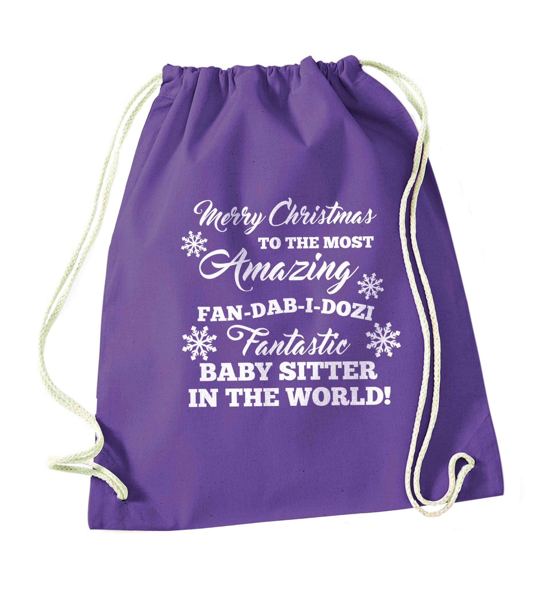 Merry Christmas to the most amazing fan-dab-i-dozi fantasic baby sitter in the world purple drawstring bag