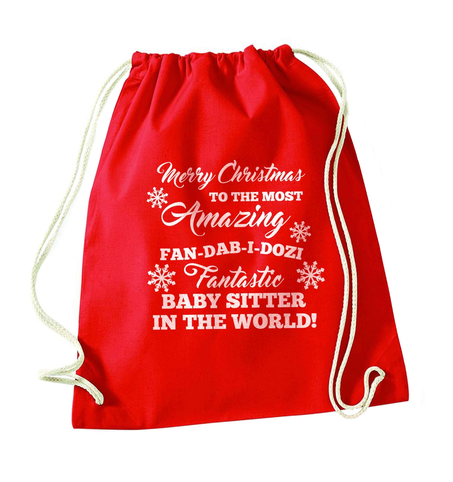 Merry Christmas to the most amazing fan-dab-i-dozi fantasic baby sitter in the world red drawstring bag 