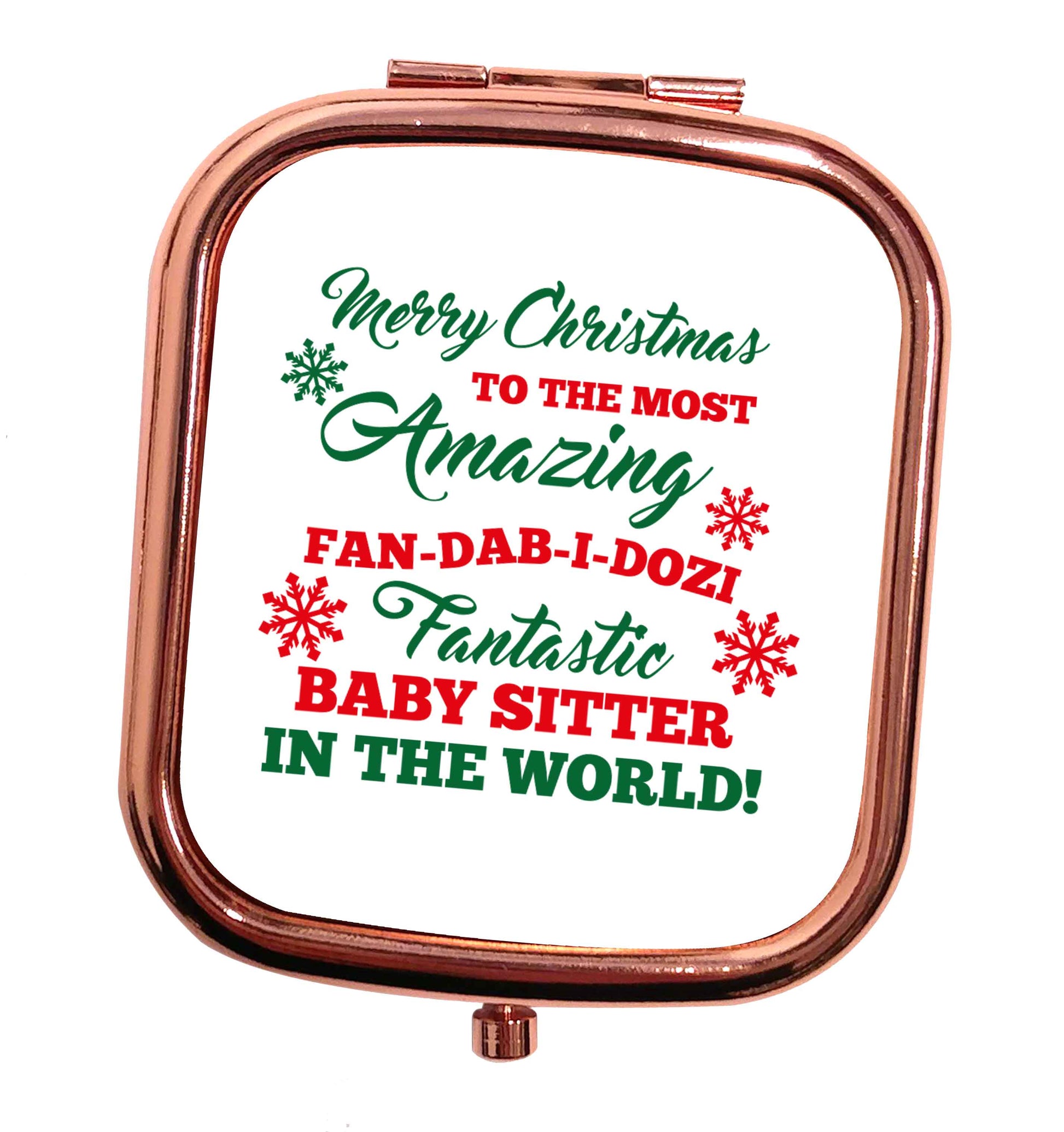 Merry Christmas to the most amazing fan-dab-i-dozi fantasic baby sitter in the world rose gold square pocket mirror