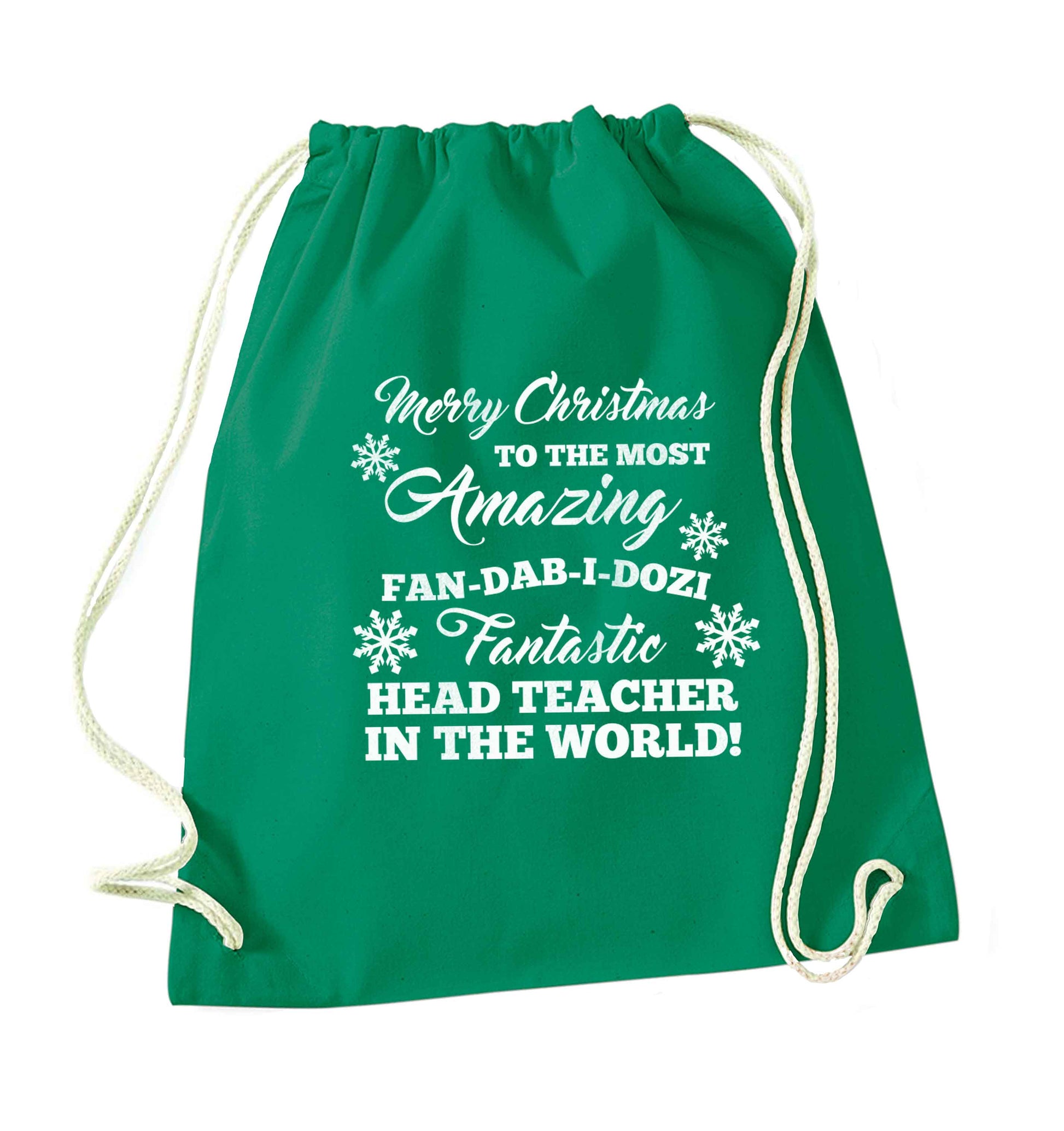 Merry Christmas to the most amazing fan-dab-i-dozi fantasic head teacher in the world green drawstring bag