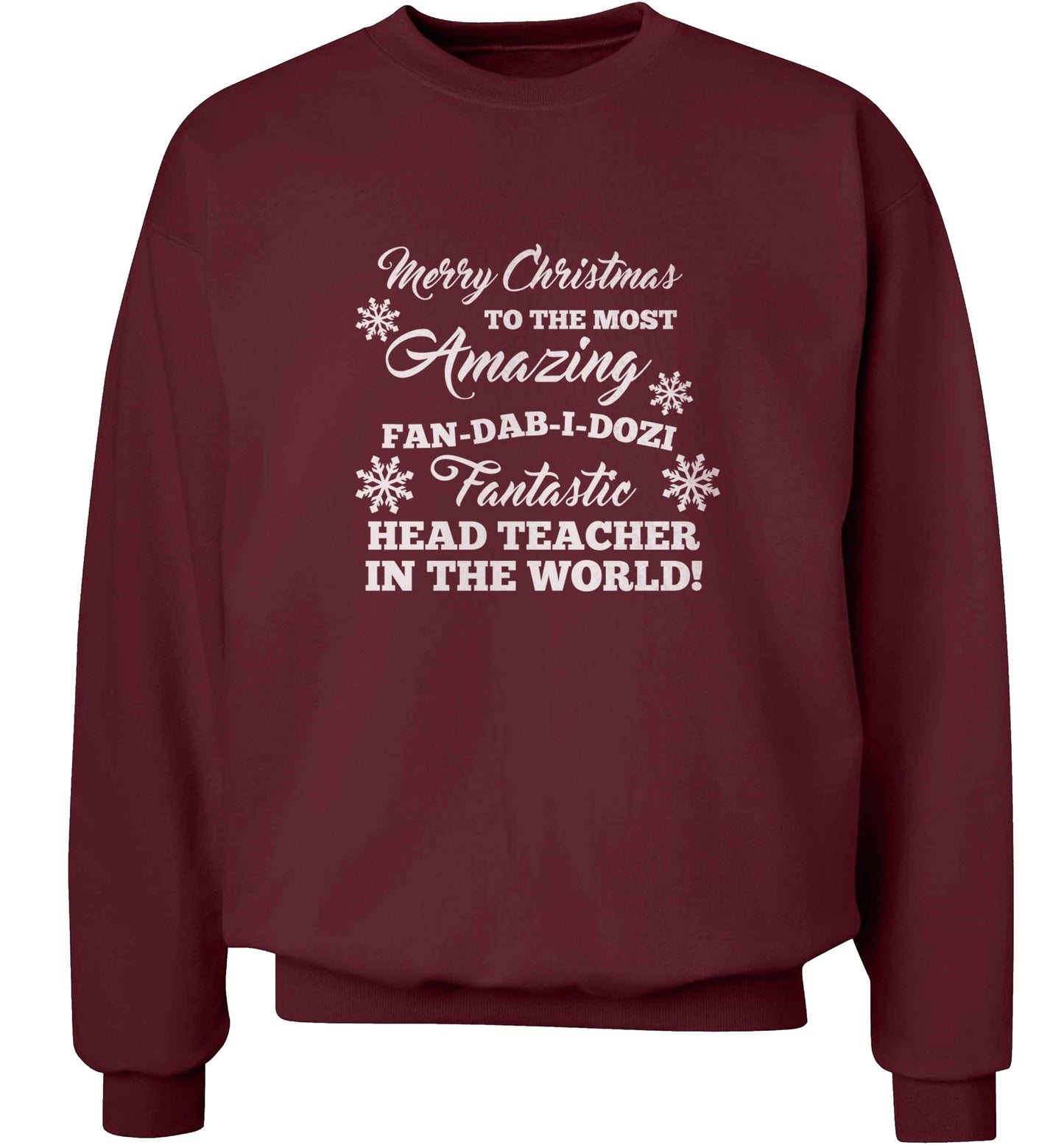 Merry Christmas to the most amazing fan-dab-i-dozi fantasic head teacher in the world adult's unisex maroon sweater 2XL