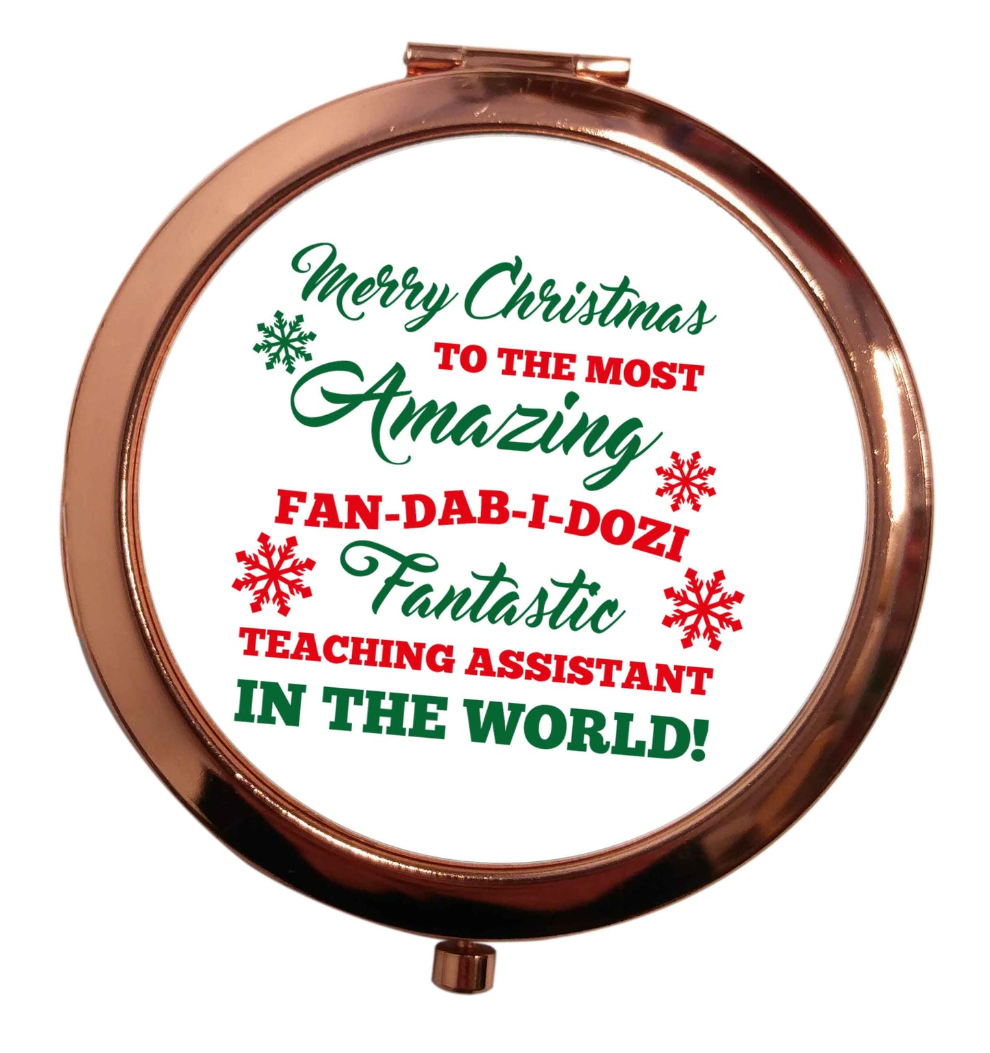 Merry Christmas to the most amazing fan-dab-i-dozi fantasic teaching assistant in the world rose gold circle pocket mirror