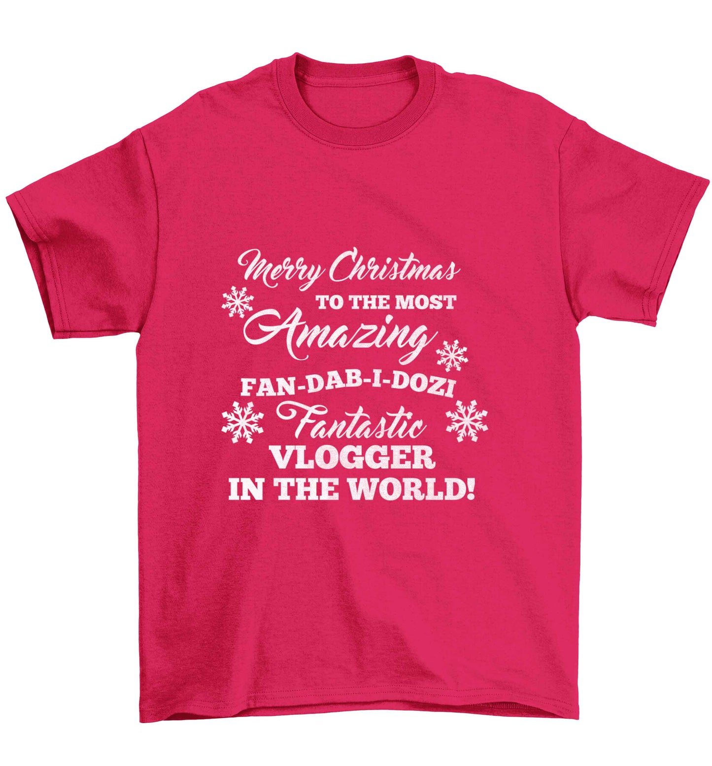 Merry Christmas to the most amazing fan-dab-i-dozi fantasic vlogger in the world Children's pink Tshirt 12-13 Years