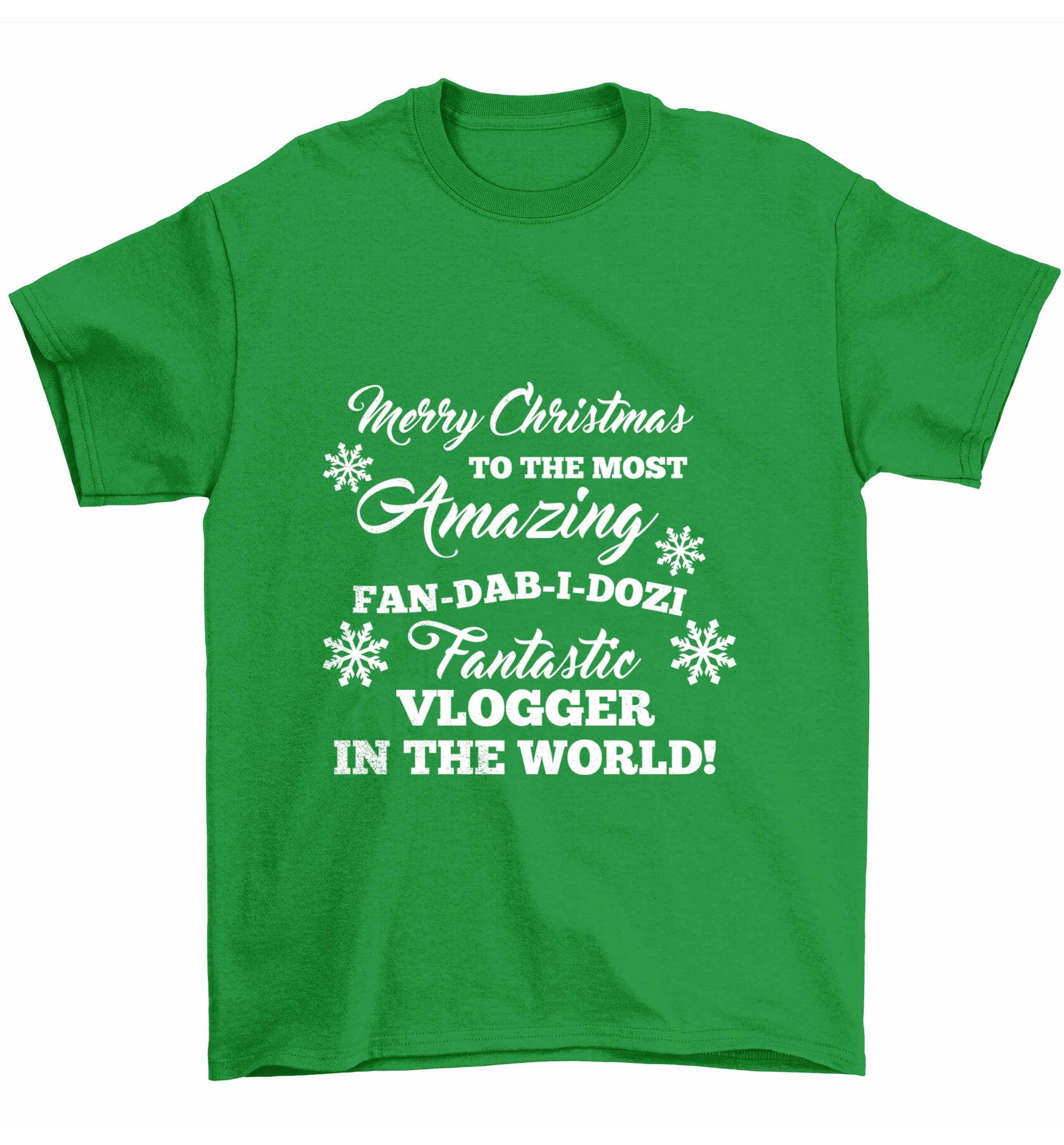 Merry Christmas to the most amazing fan-dab-i-dozi fantasic vlogger in the world Children's green Tshirt 12-13 Years