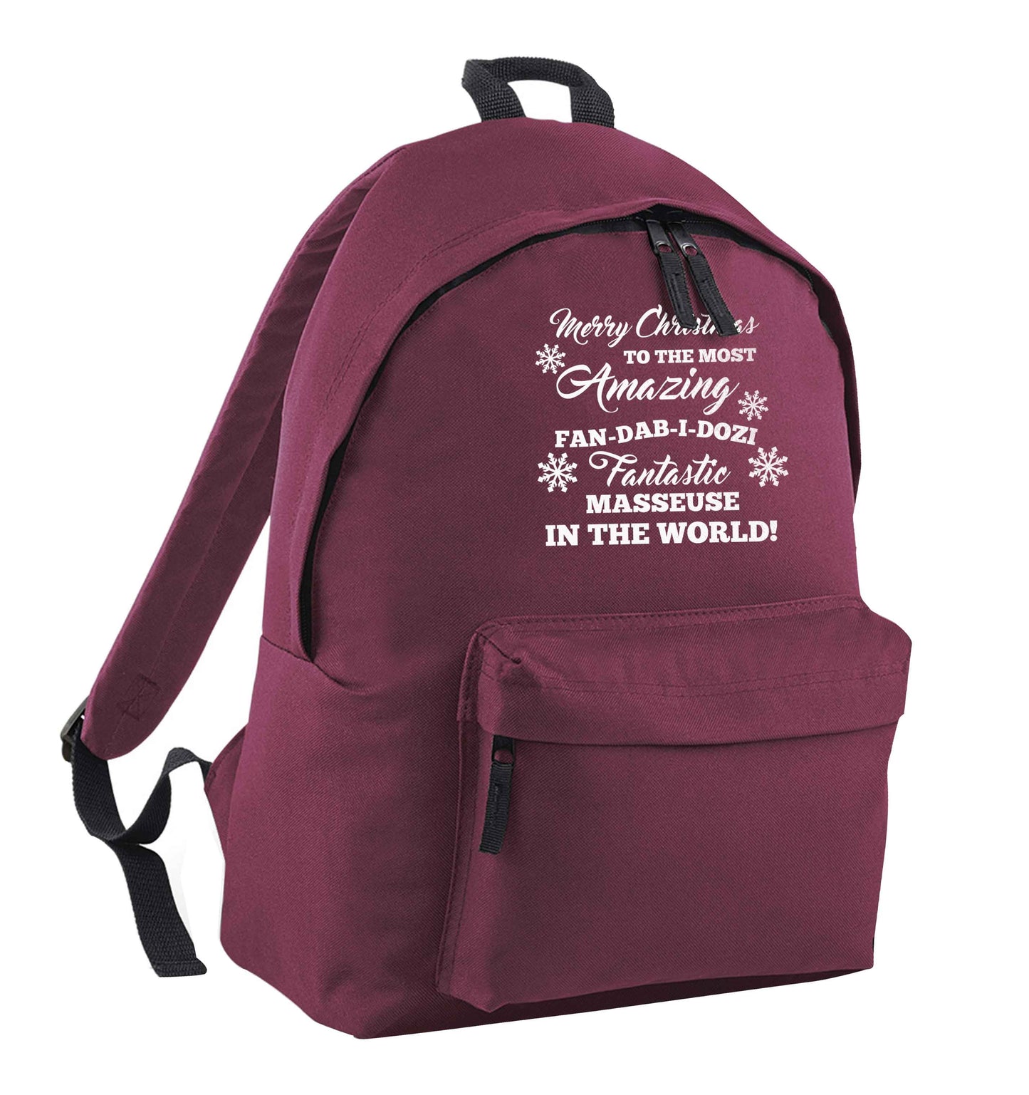 Merry Christmas to the most amazing fan-dab-i-dozi fantasic masseuse in the world maroon adults backpack