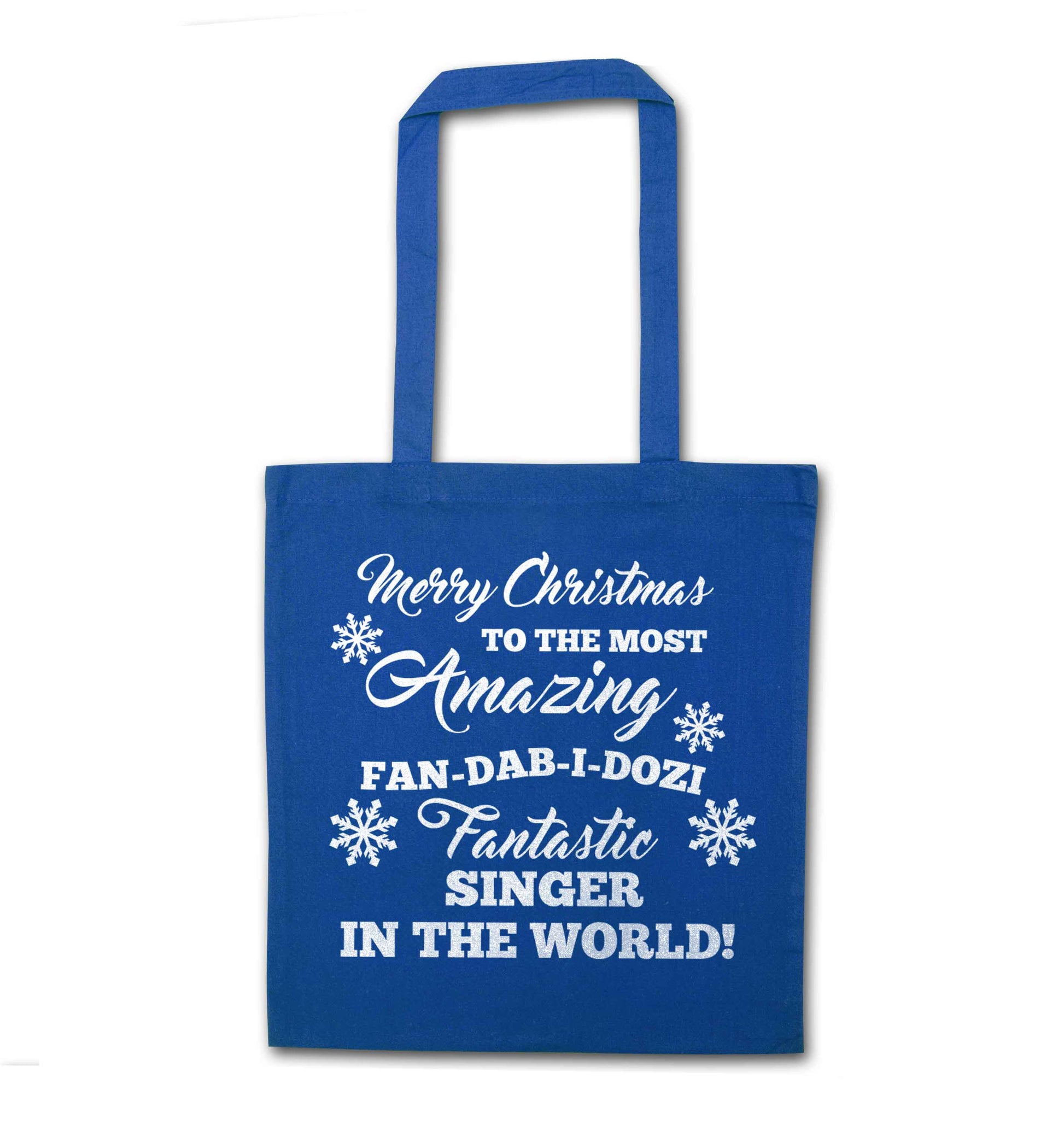 Merry Christmas to the most amazing singer in the world! blue tote bag