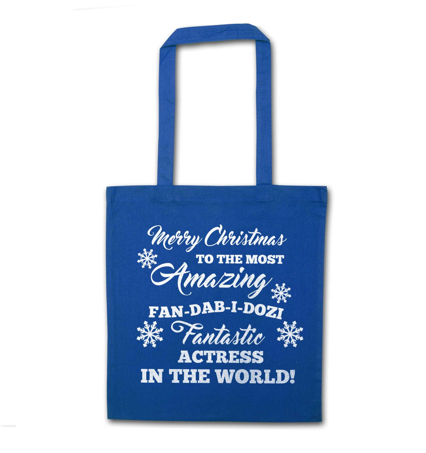 Merry Christmas to the most amazing actress in the world! blue tote bag