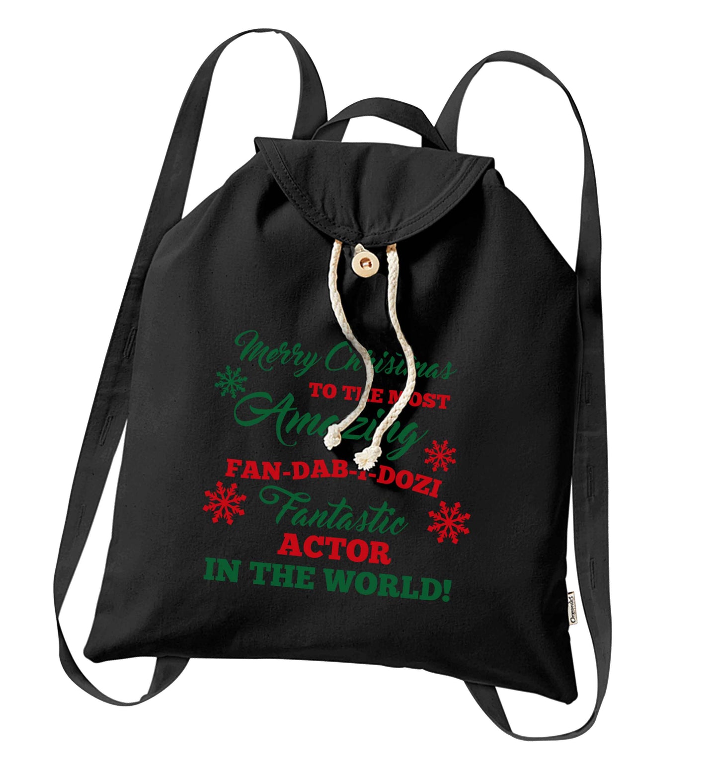 Merry Christmas to the most amazing actor in the world! organic cotton backpack tote with wooden buttons in black