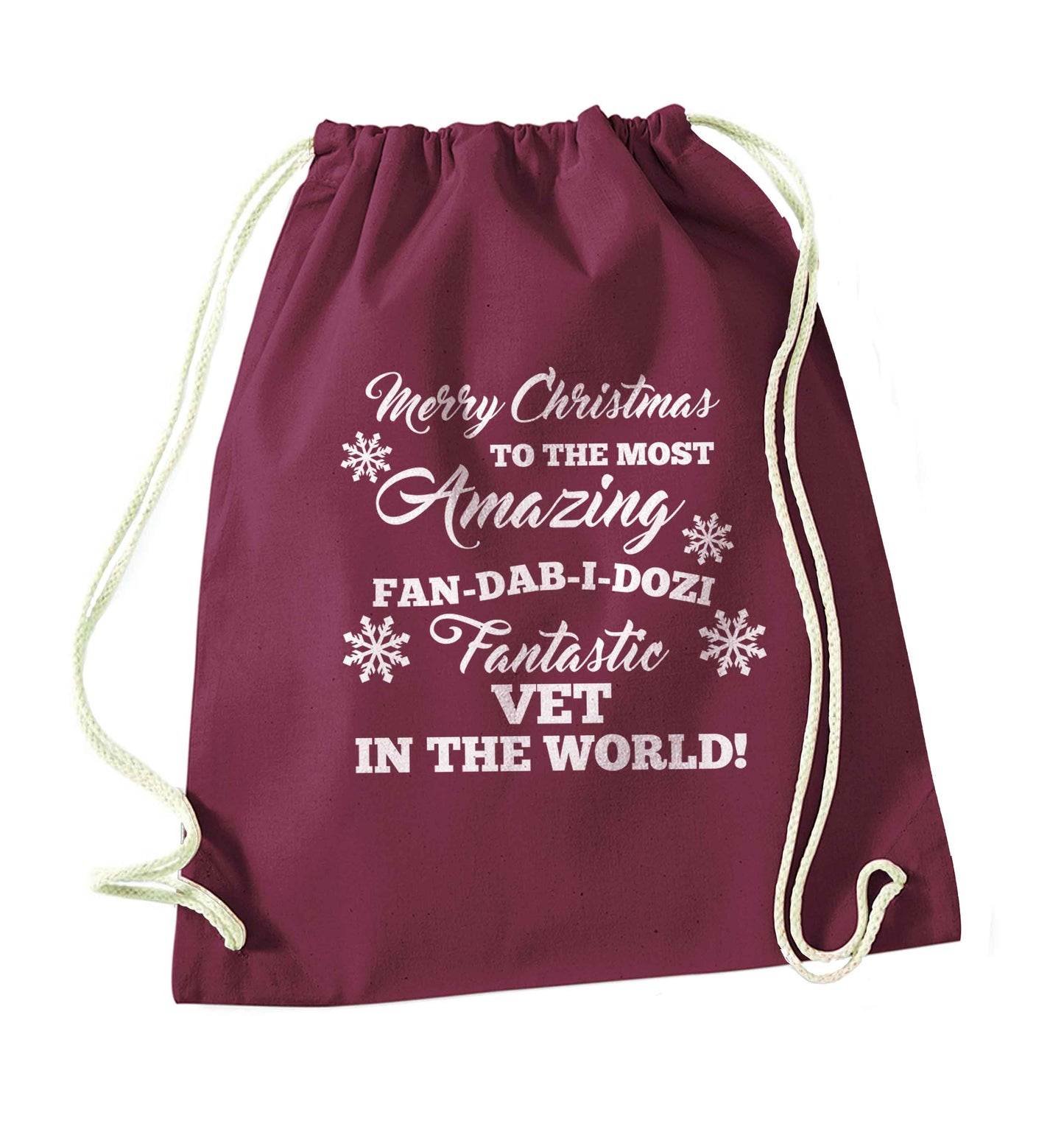 Merry Christmas to the most amazing vet in the world! maroon drawstring bag