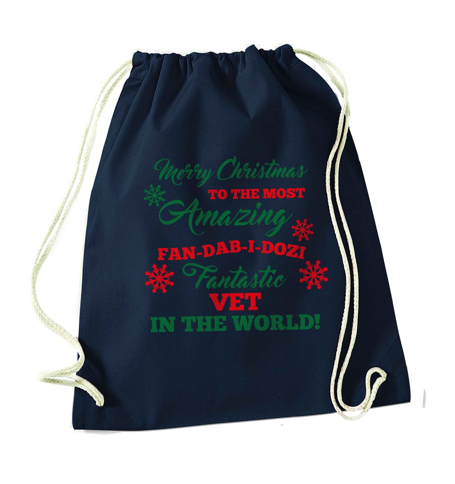 Merry Christmas to the most amazing vet in the world! navy drawstring bag
