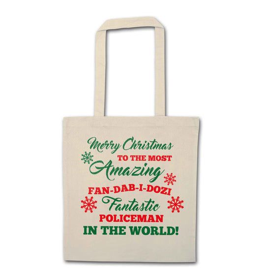 Merry Christmas to the most amazing policeman in the world! natural tote bag
