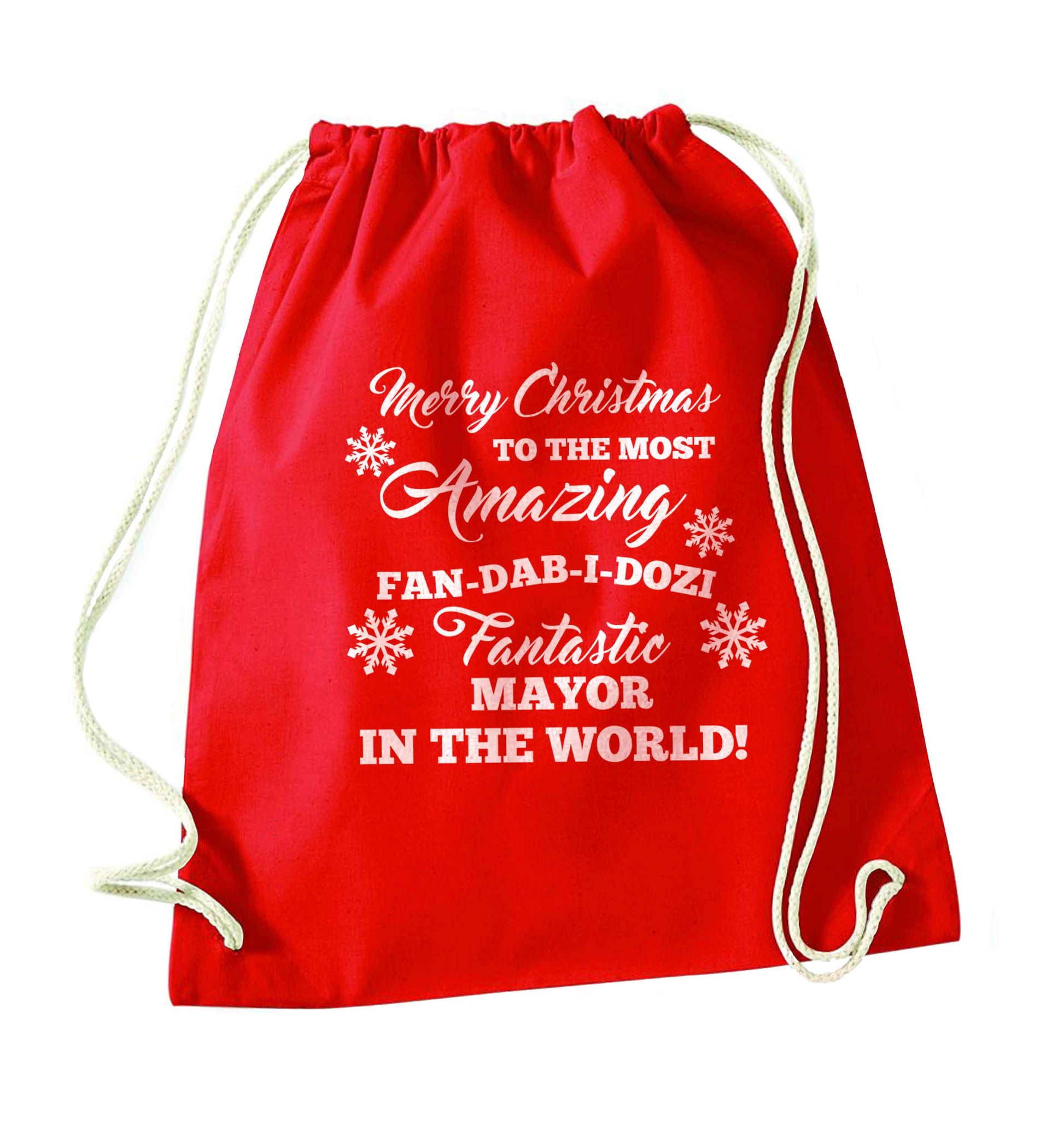 Merry Christmas to the most amazing fireman in the world! red drawstring bag 