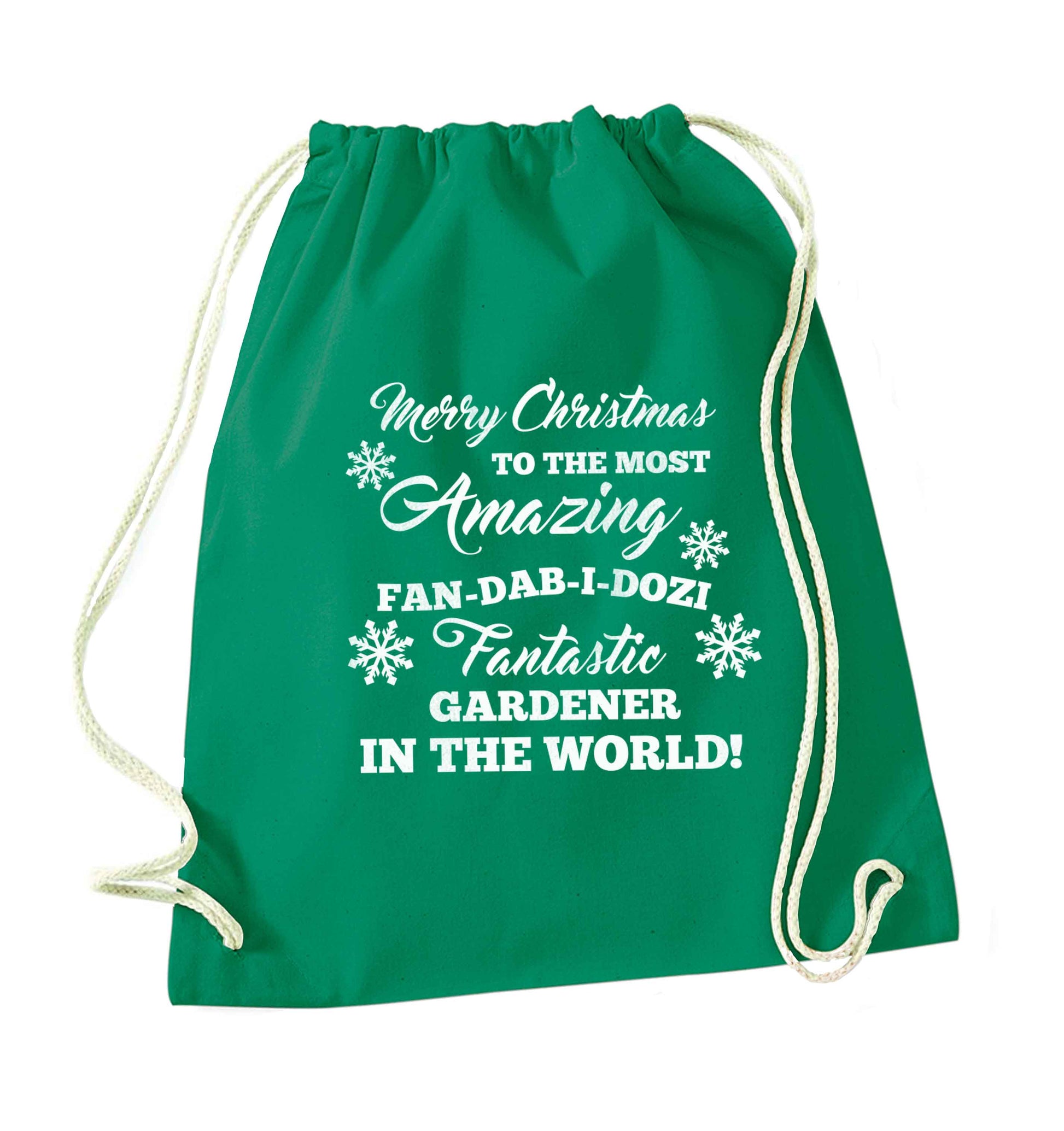 Merry Christmas to the most amazing gardener in the world! green drawstring bag