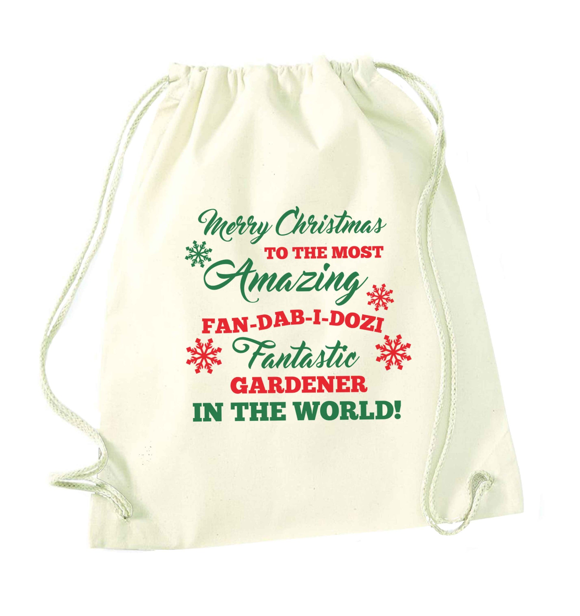 Merry Christmas to the most amazing gardener in the world! natural drawstring bag
