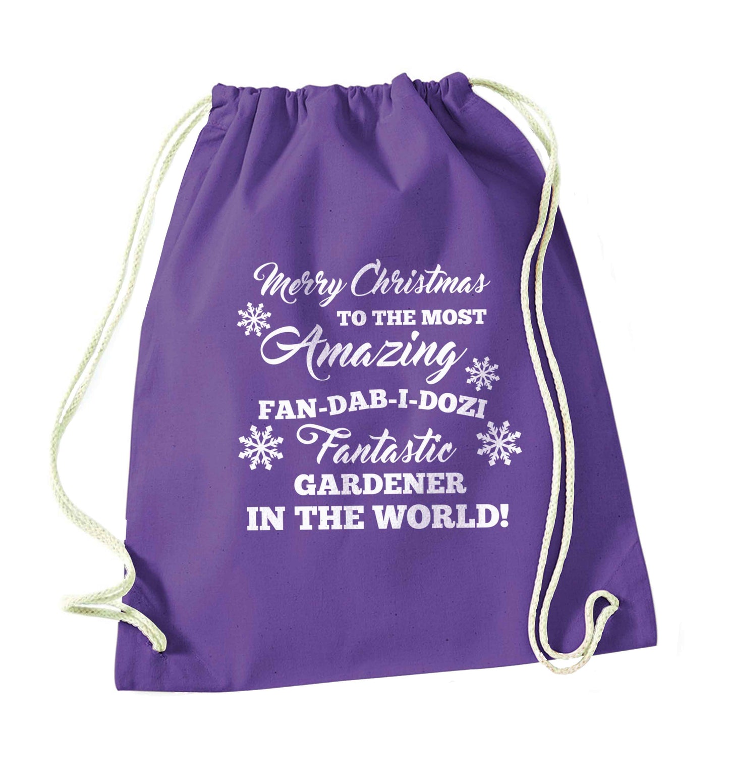 Merry Christmas to the most amazing gardener in the world! purple drawstring bag