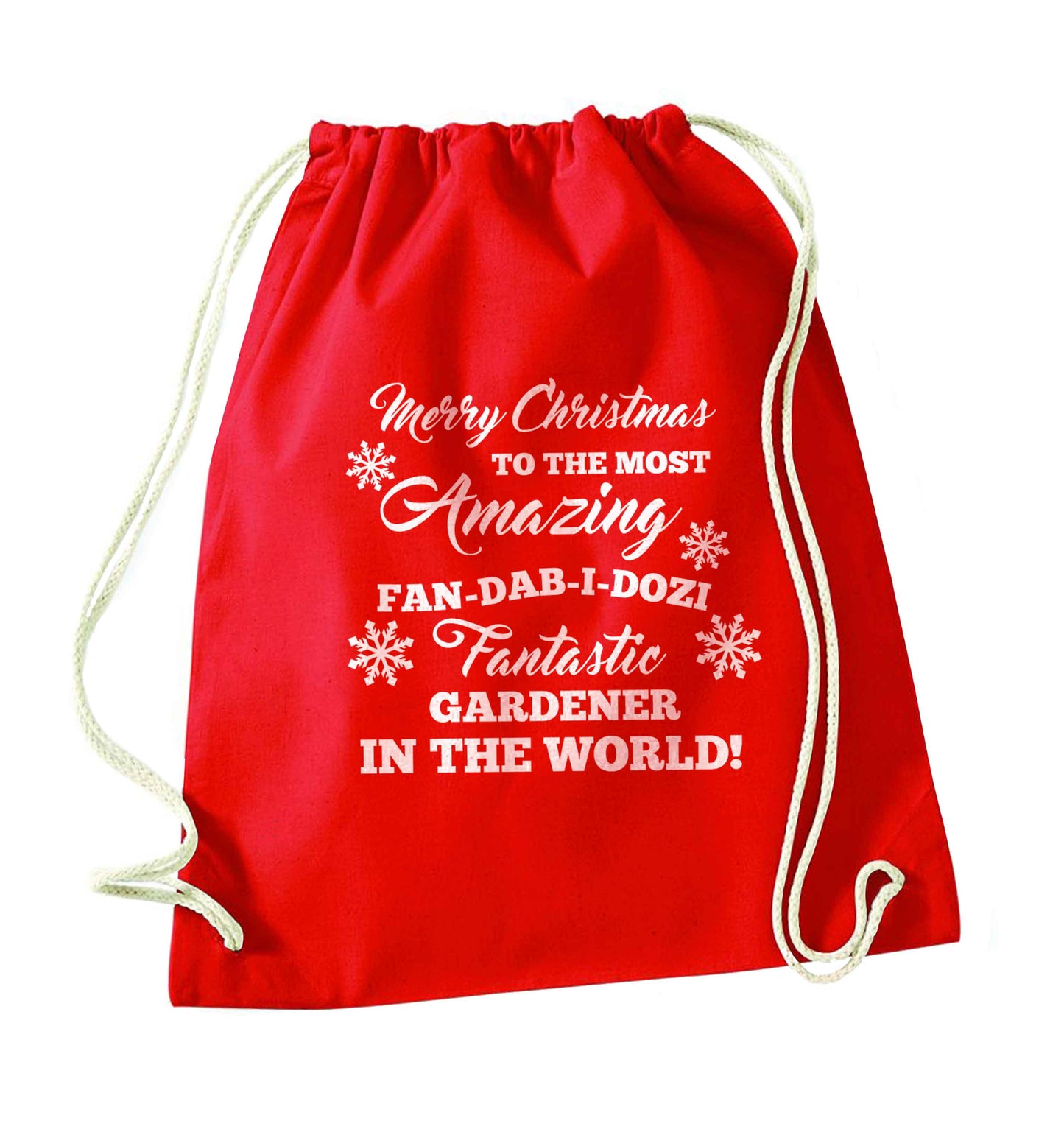 Merry Christmas to the most amazing gardener in the world! red drawstring bag 