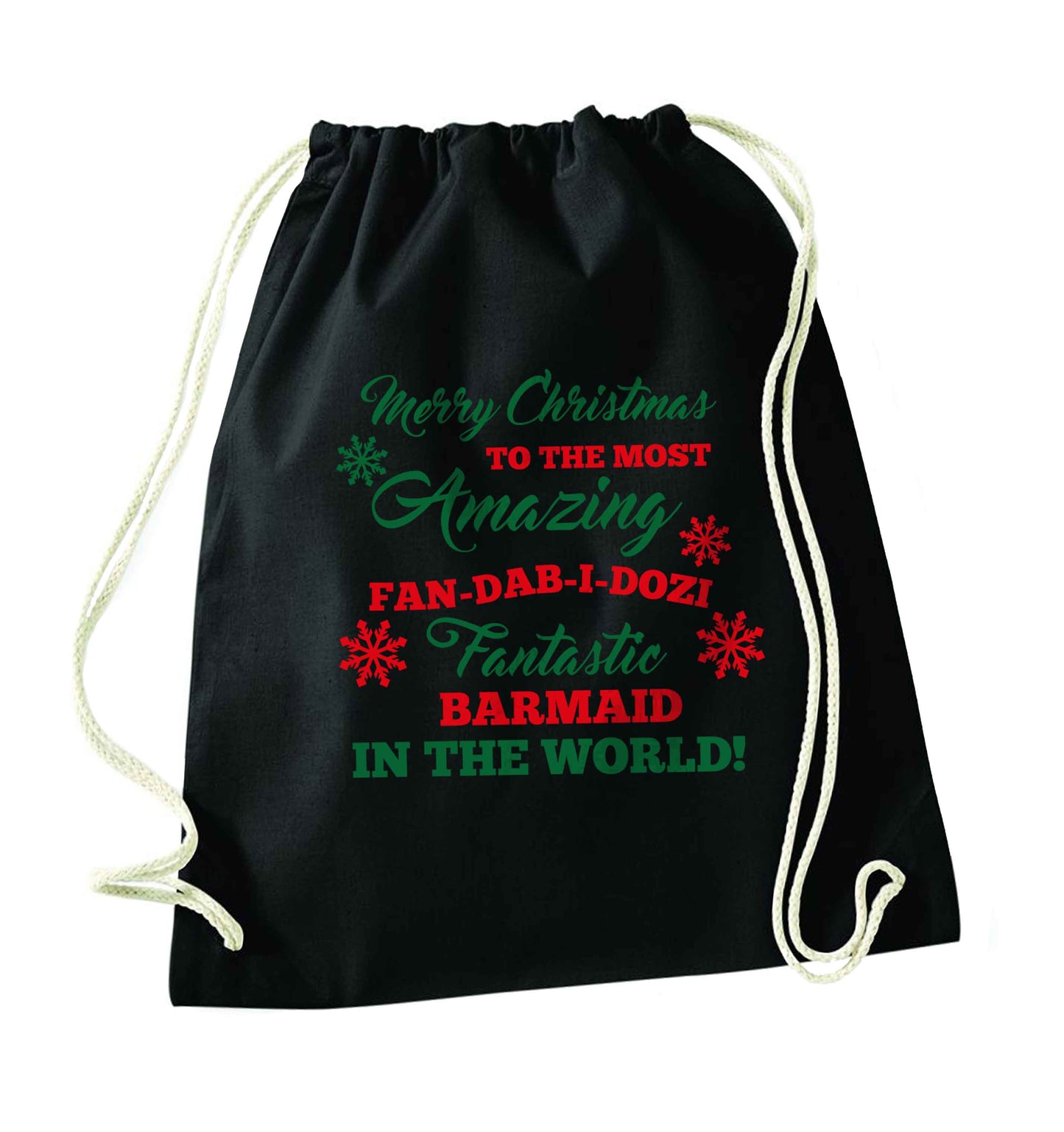 Merry Christmas to the most amazing barmaid in the world! black drawstring bag