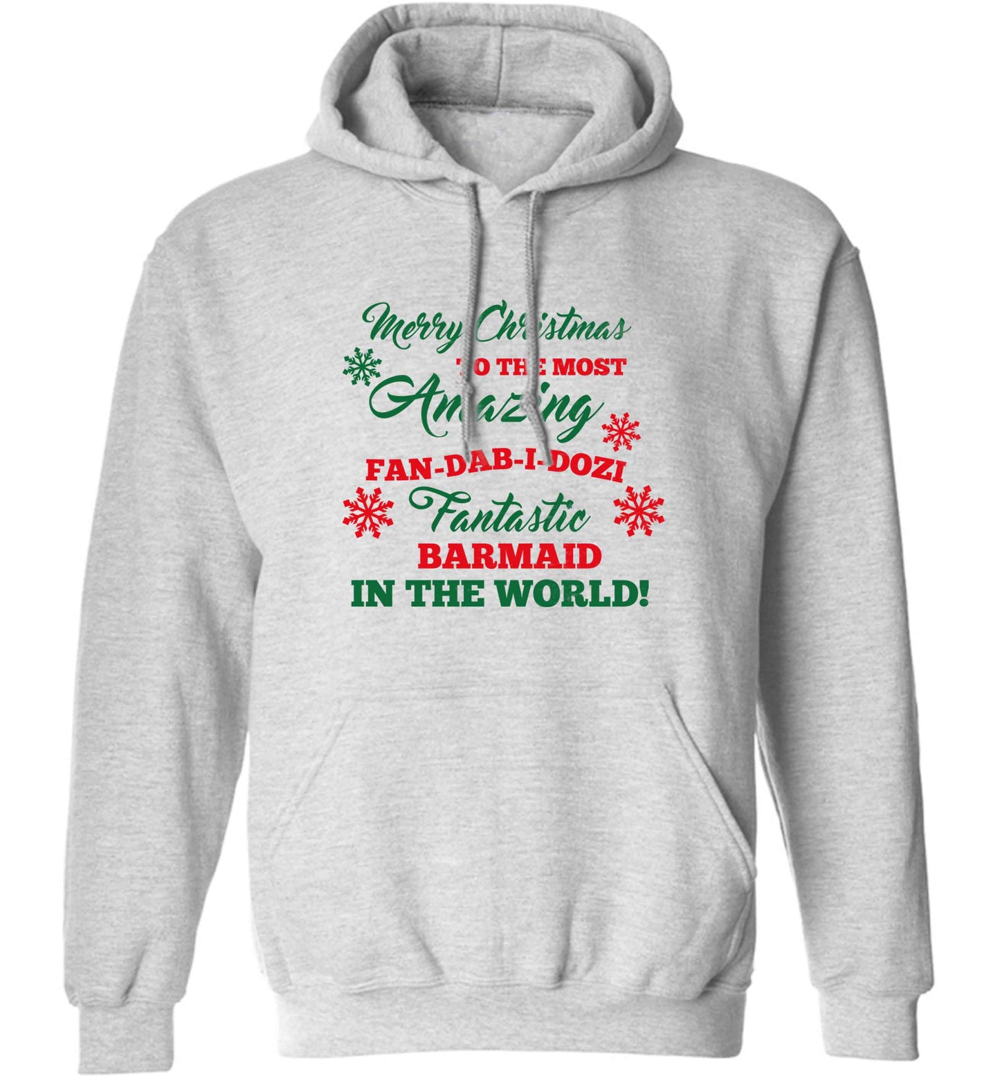 Merry Christmas to the most amazing barmaid in the world! adults unisex grey hoodie 2XL