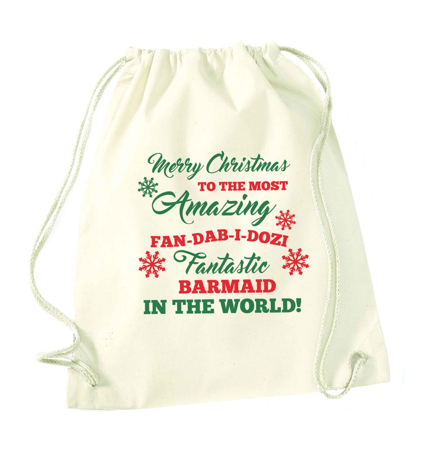 Merry Christmas to the most amazing barmaid in the world! natural drawstring bag