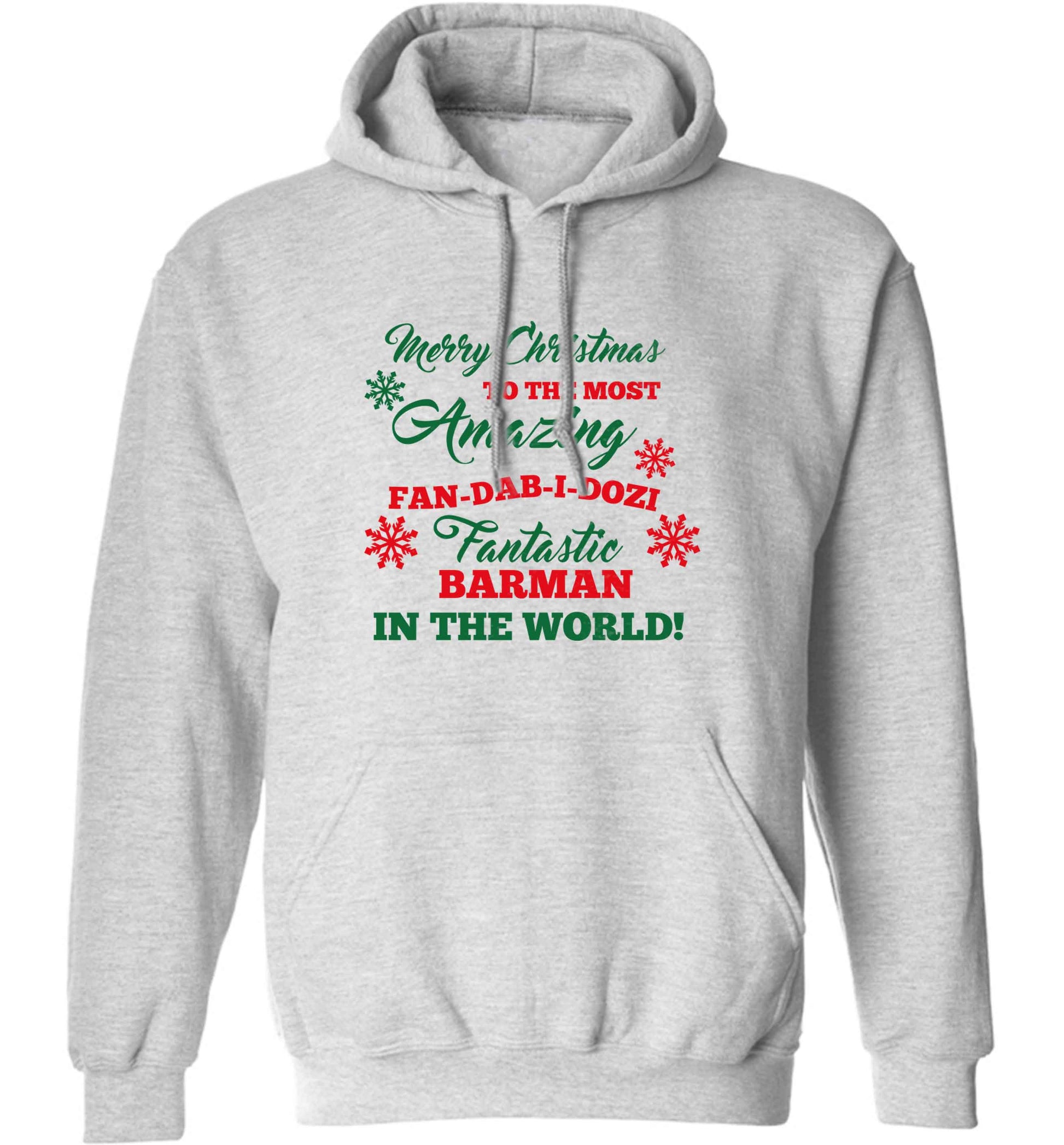 Merry Christmas to the most amazing barman in the world! adults unisex grey hoodie 2XL