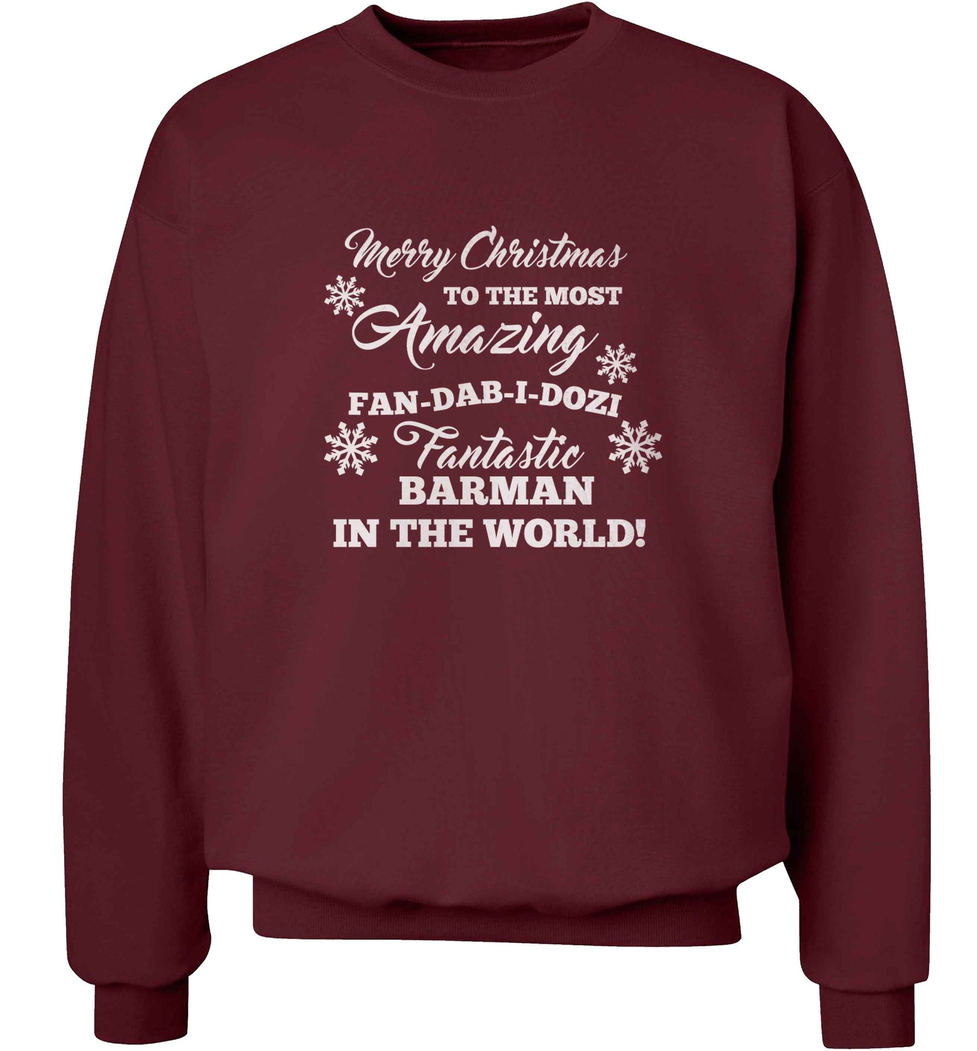 Merry Christmas to the most amazing barman in the world! adult's unisex maroon sweater 2XL