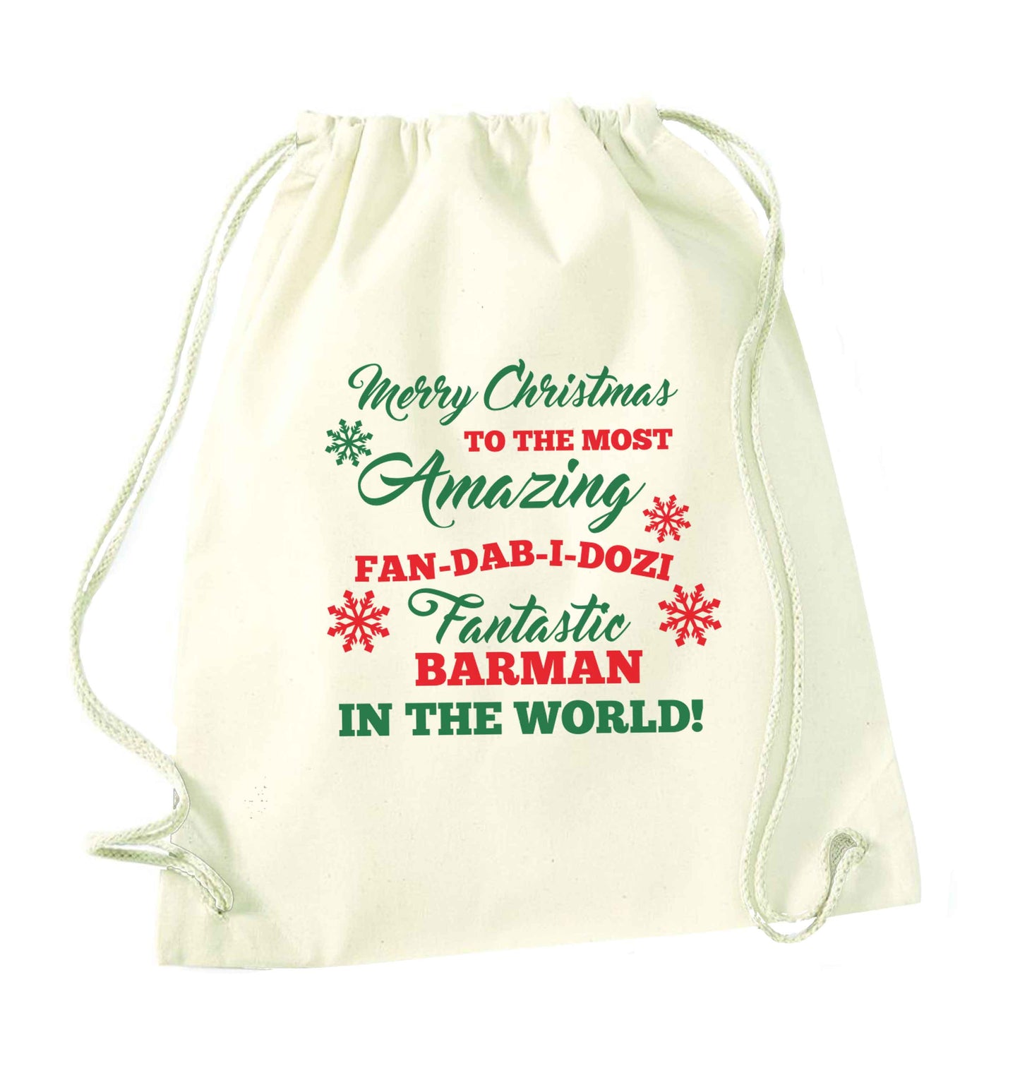 Merry Christmas to the most amazing barman in the world! natural drawstring bag